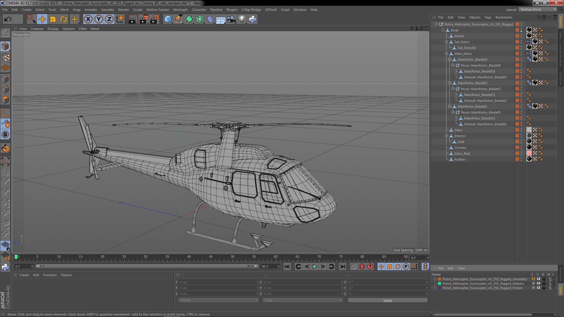 3D Police Helicopter Eurocopter AS 355 Rigged for Cinema 4D