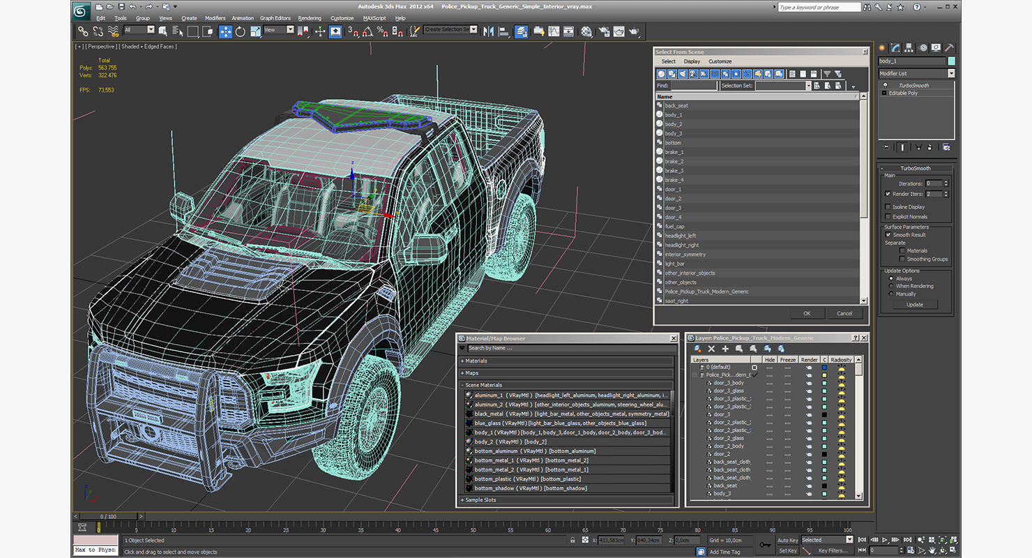 3D Police Pickup Truck Generic Simple Interior model