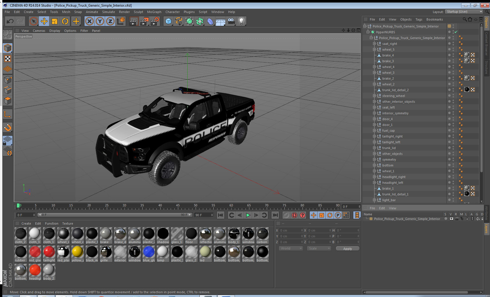 3D Police Pickup Truck Generic Simple Interior model