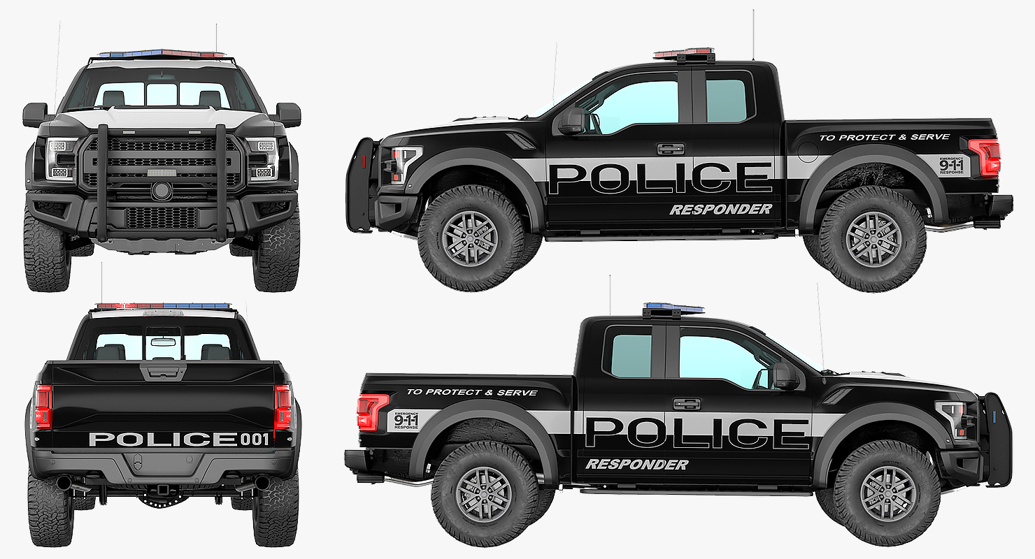 3D Police Pickup Truck Generic Simple Interior model