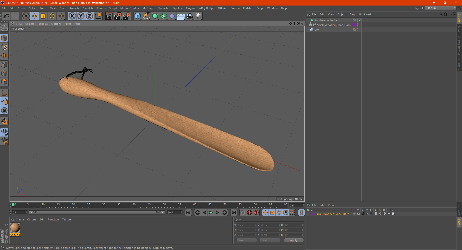 Small Wooden Shoe Horn 3D