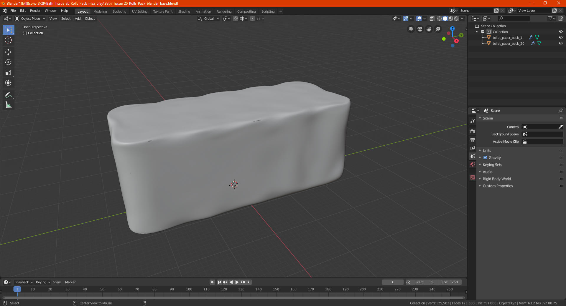 3D model Bath Tissue 20 Rolls Pack