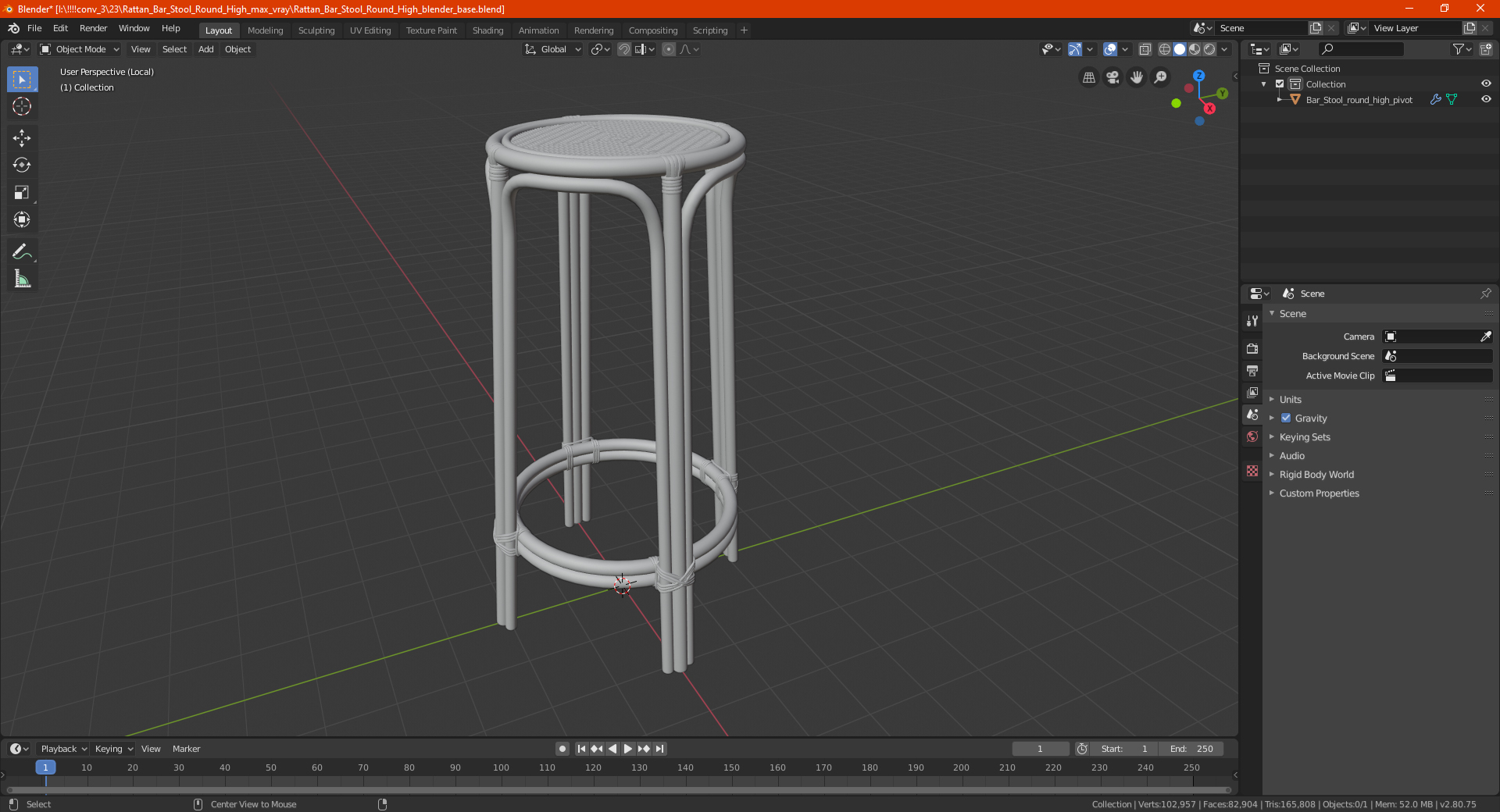 Rattan Bar Stool Round High 3D
