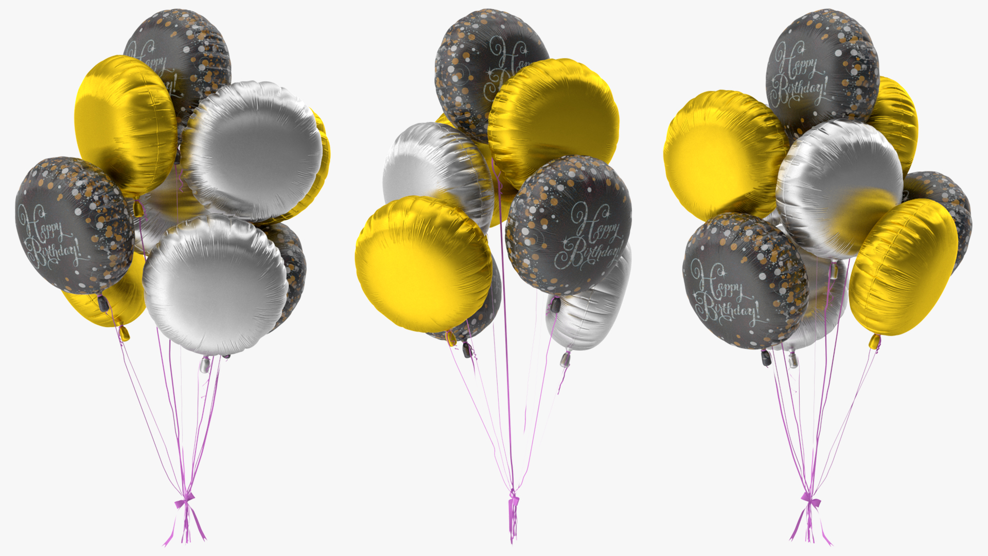 3D Helium Happy Birthday Balloons Multicolored model