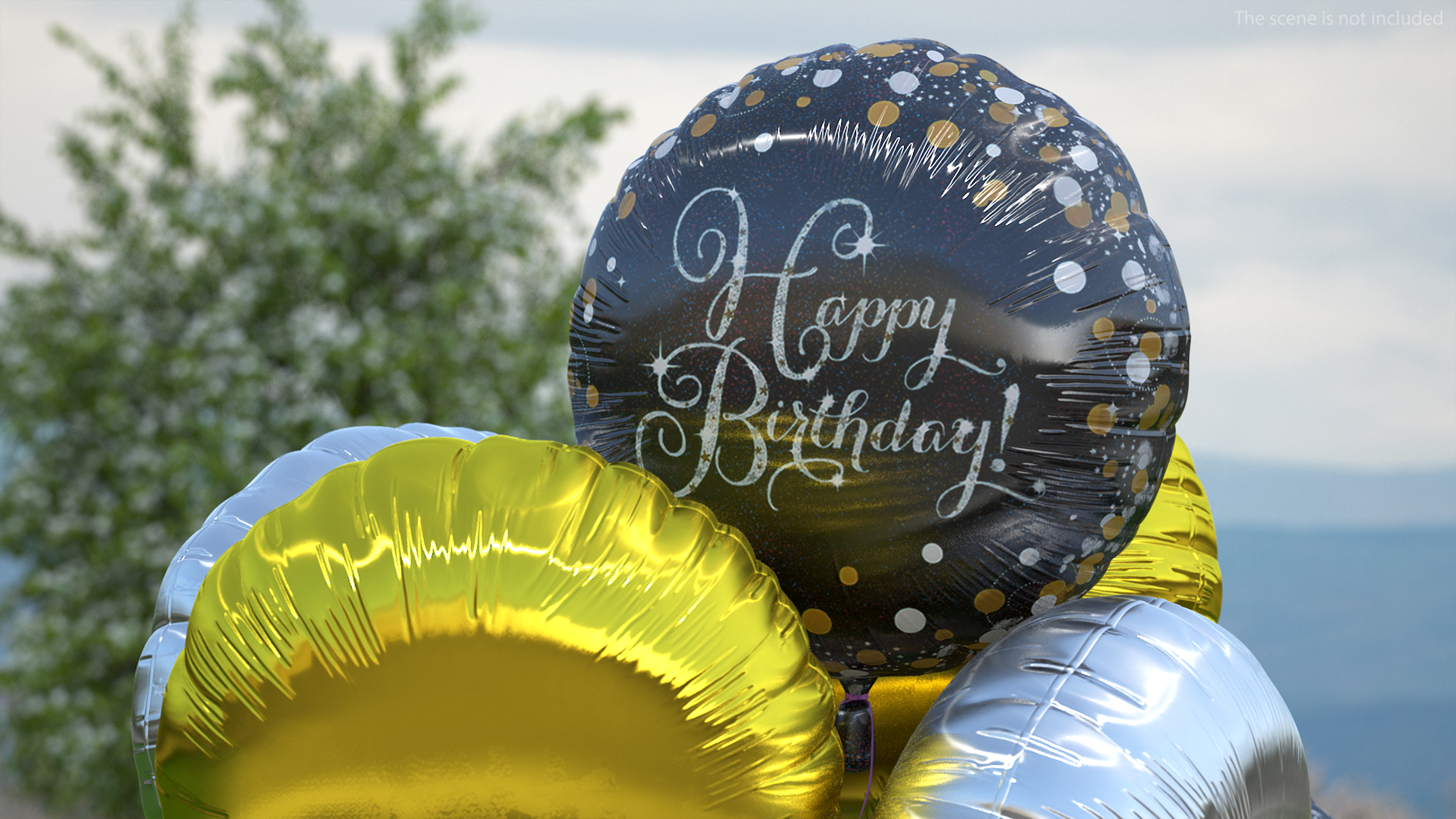 3D Helium Happy Birthday Balloons Multicolored model