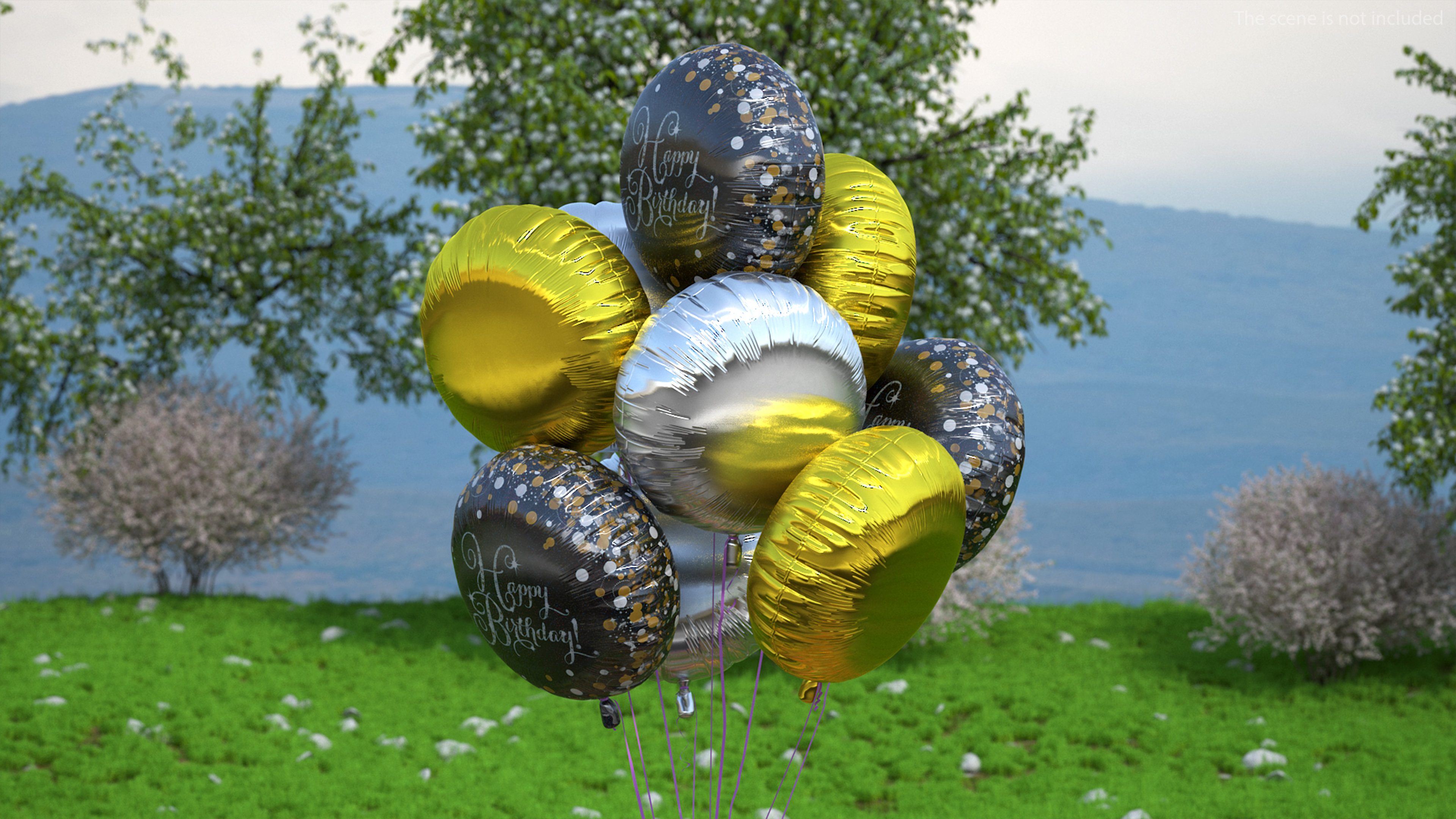 3D Helium Happy Birthday Balloons Multicolored model