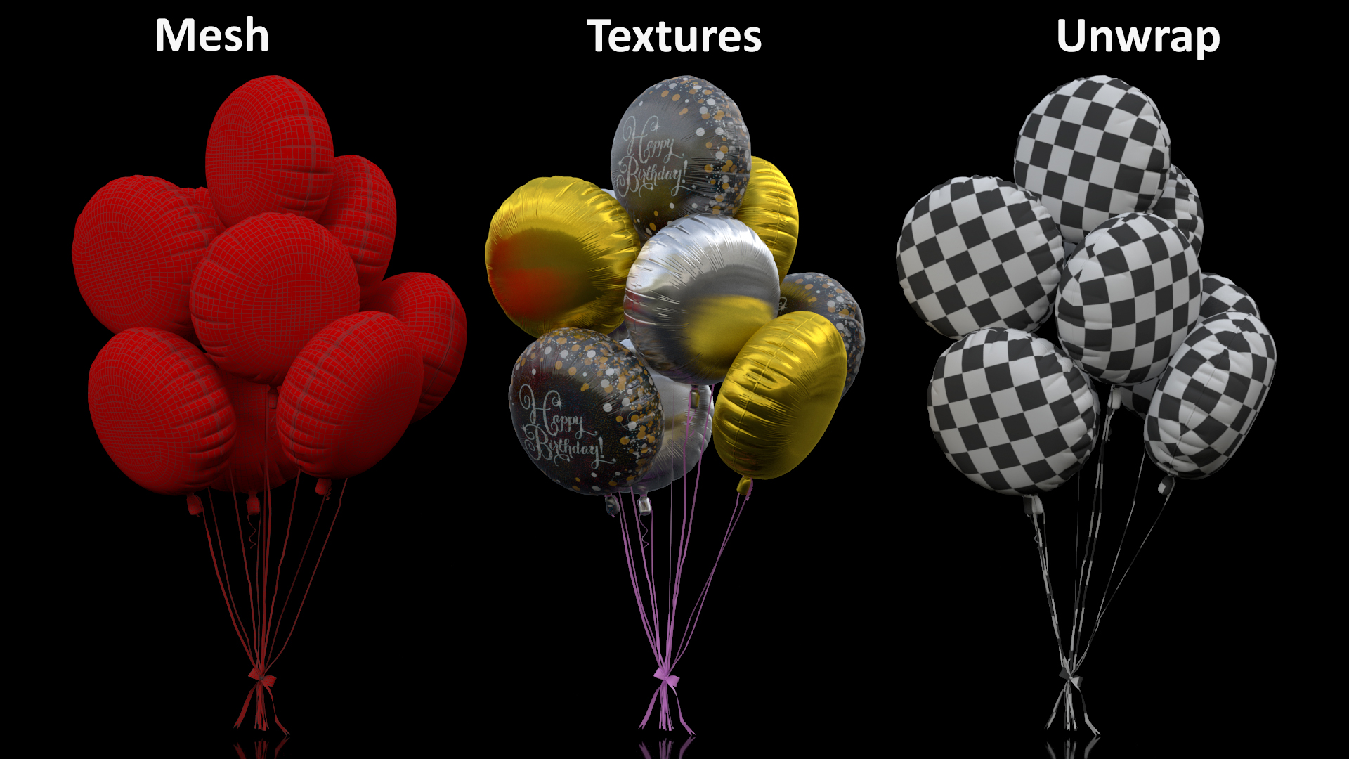3D Helium Happy Birthday Balloons Multicolored model