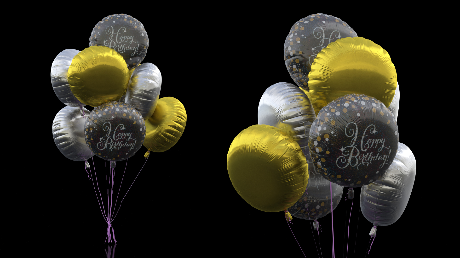 3D Helium Happy Birthday Balloons Multicolored model