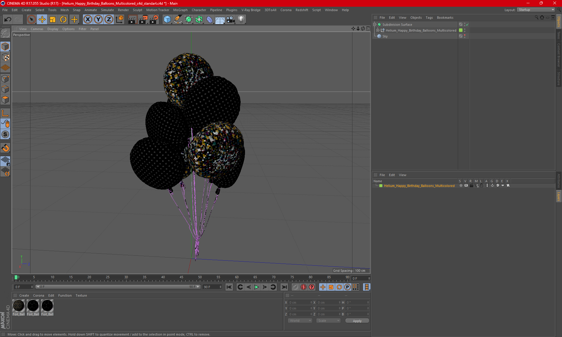 3D Helium Happy Birthday Balloons Multicolored model
