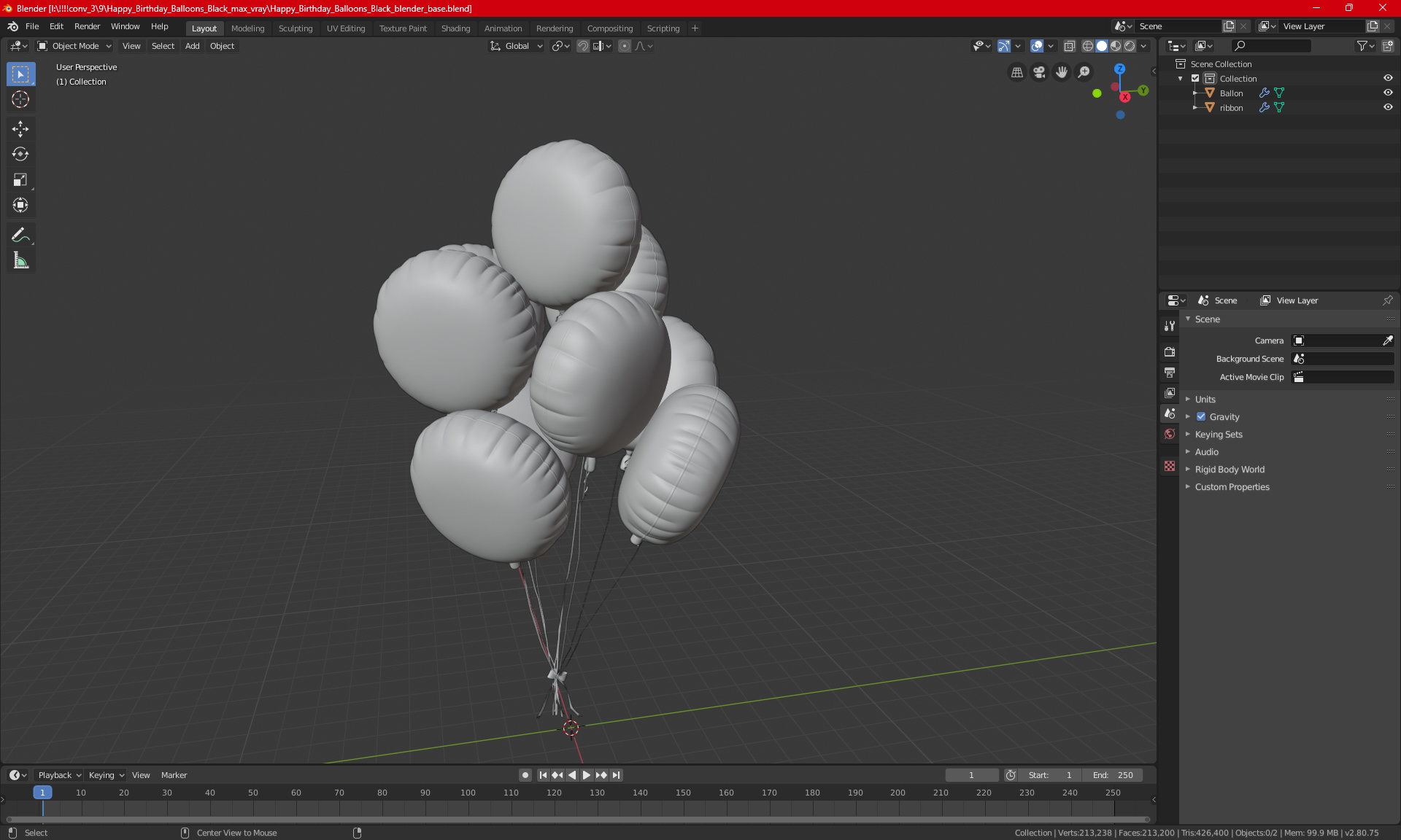 3D Helium Happy Birthday Balloons Multicolored model