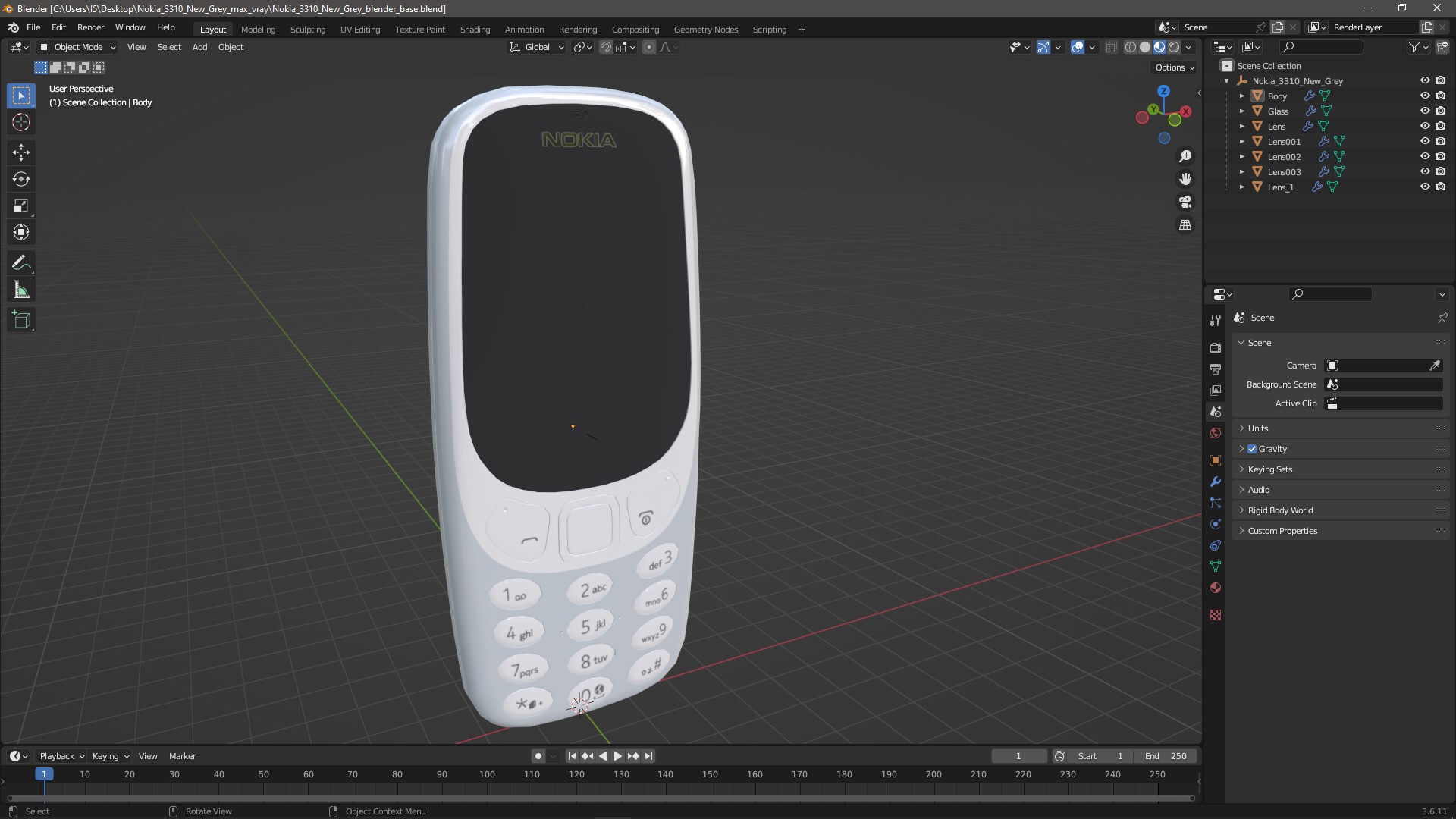 Nokia 3310 New Grey 3D model