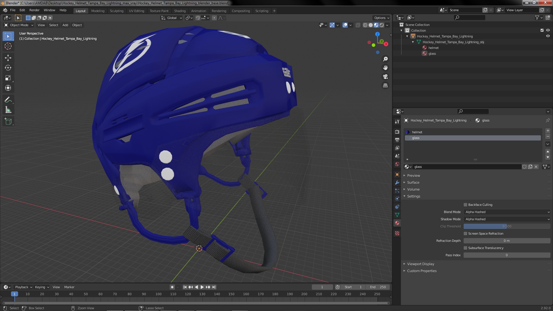3D Hockey Helmet Tampa Bay Lightning model