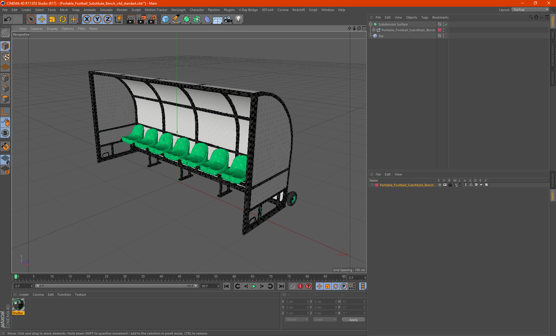 Portable Football Substitute Bench 3D model