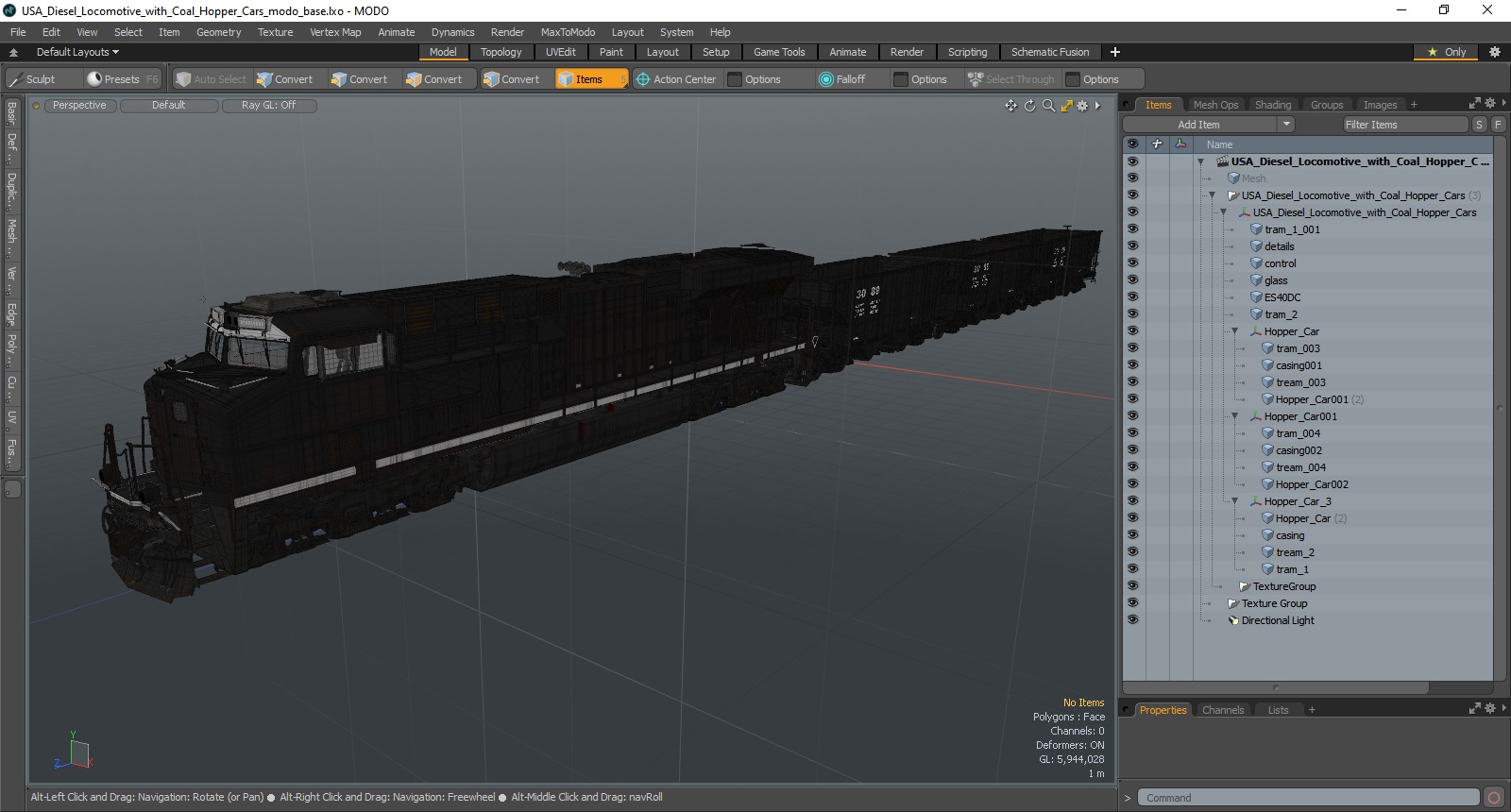 3D USA Diesel Locomotive with Coal Hopper Cars model