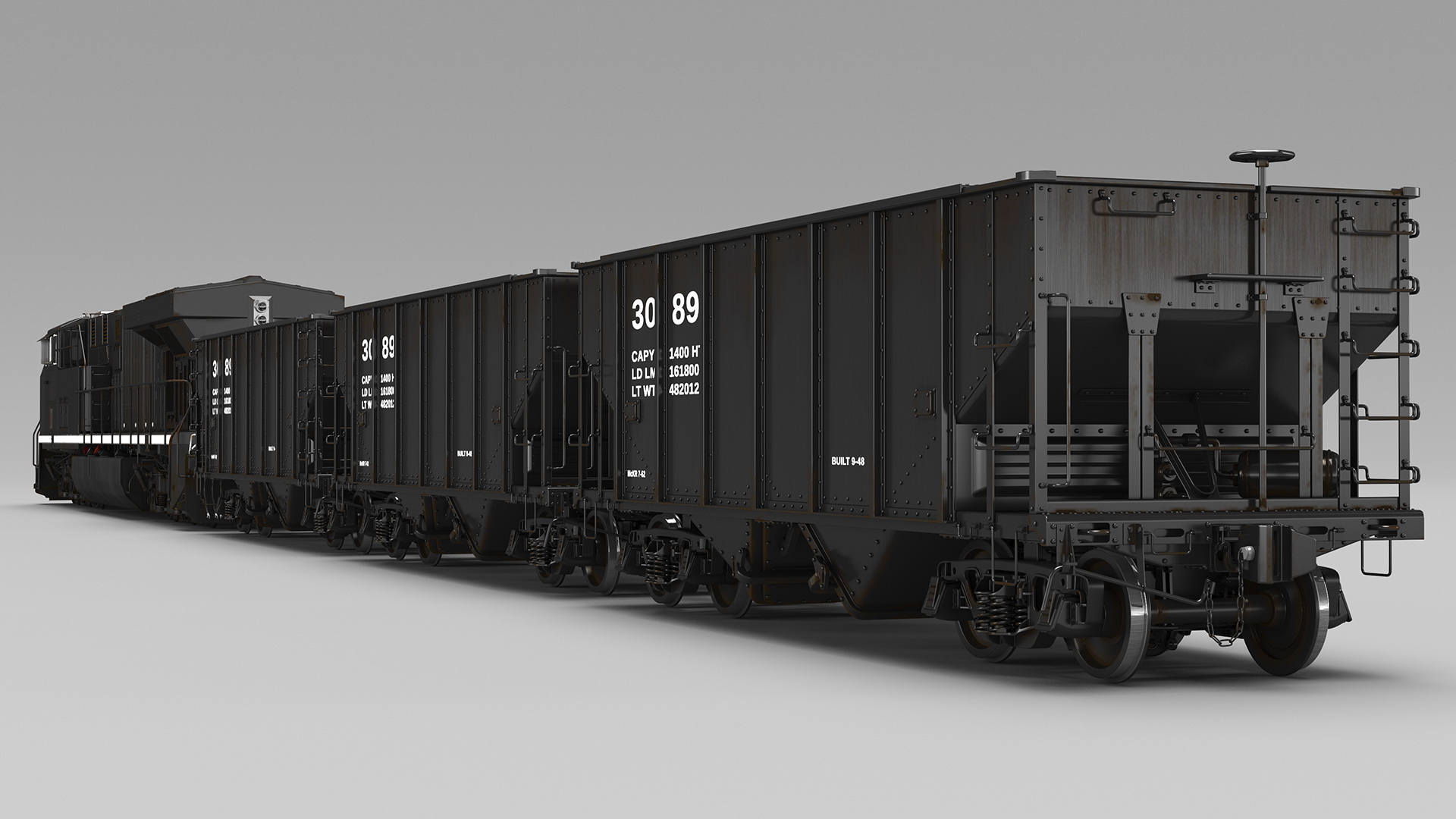 3D USA Diesel Locomotive with Coal Hopper Cars model