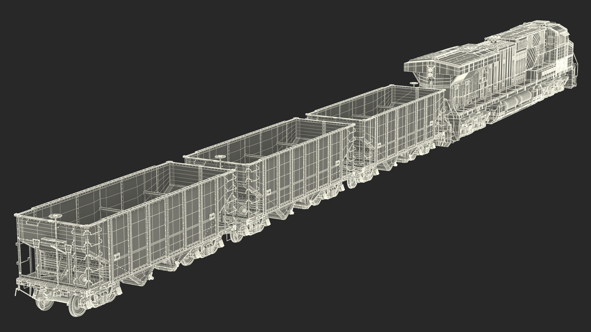 3D USA Diesel Locomotive with Coal Hopper Cars model