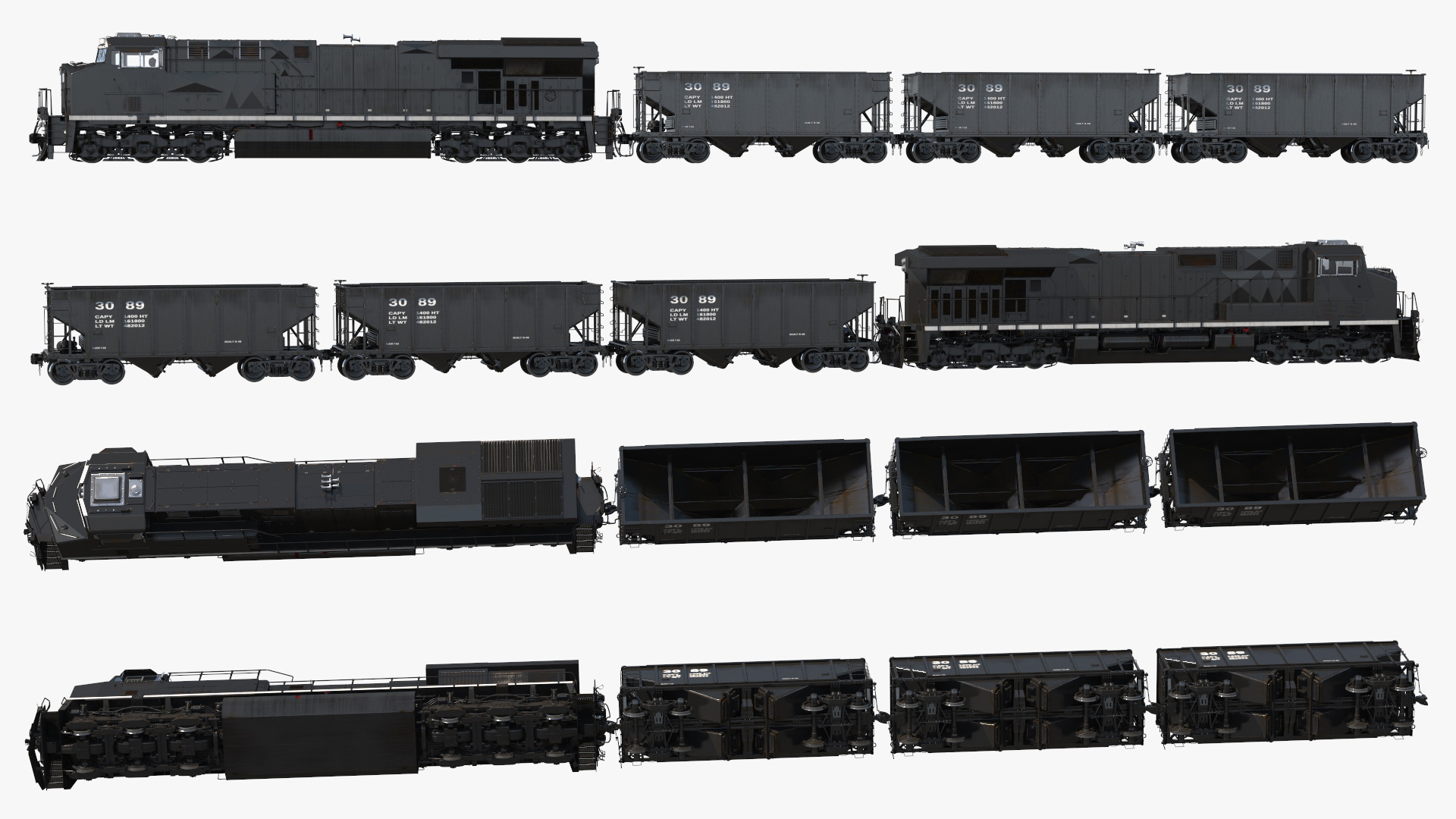 3D USA Diesel Locomotive with Coal Hopper Cars model
