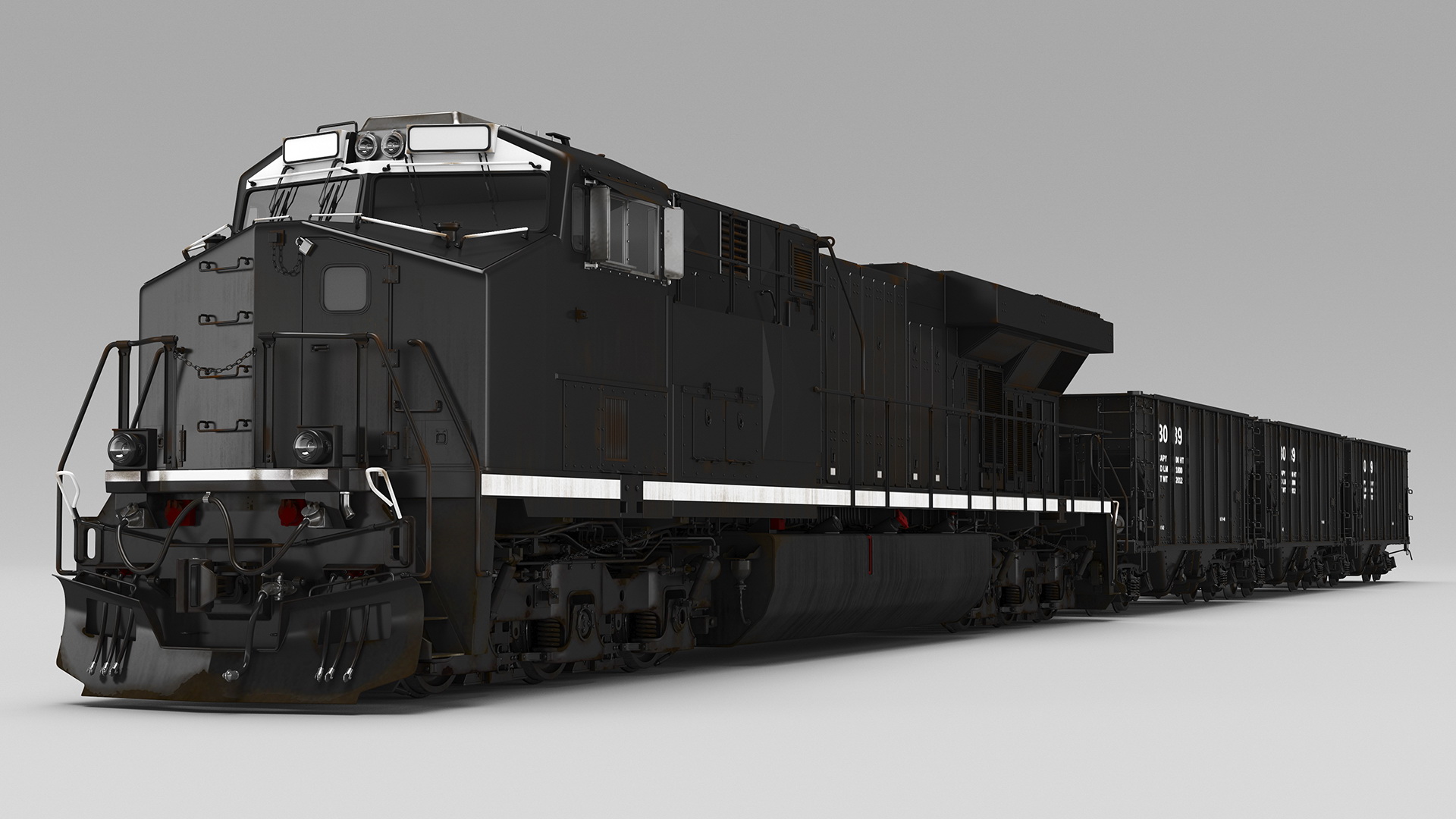 3D USA Diesel Locomotive with Coal Hopper Cars model