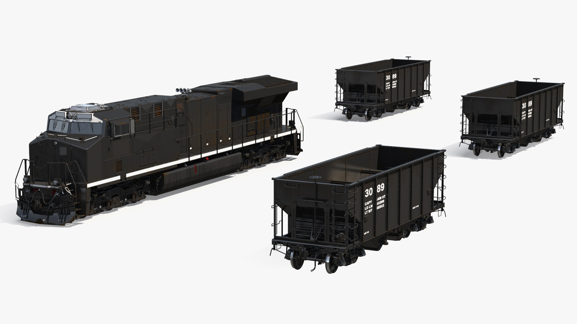 3D USA Diesel Locomotive with Coal Hopper Cars model