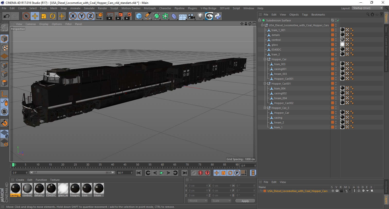 3D USA Diesel Locomotive with Coal Hopper Cars model