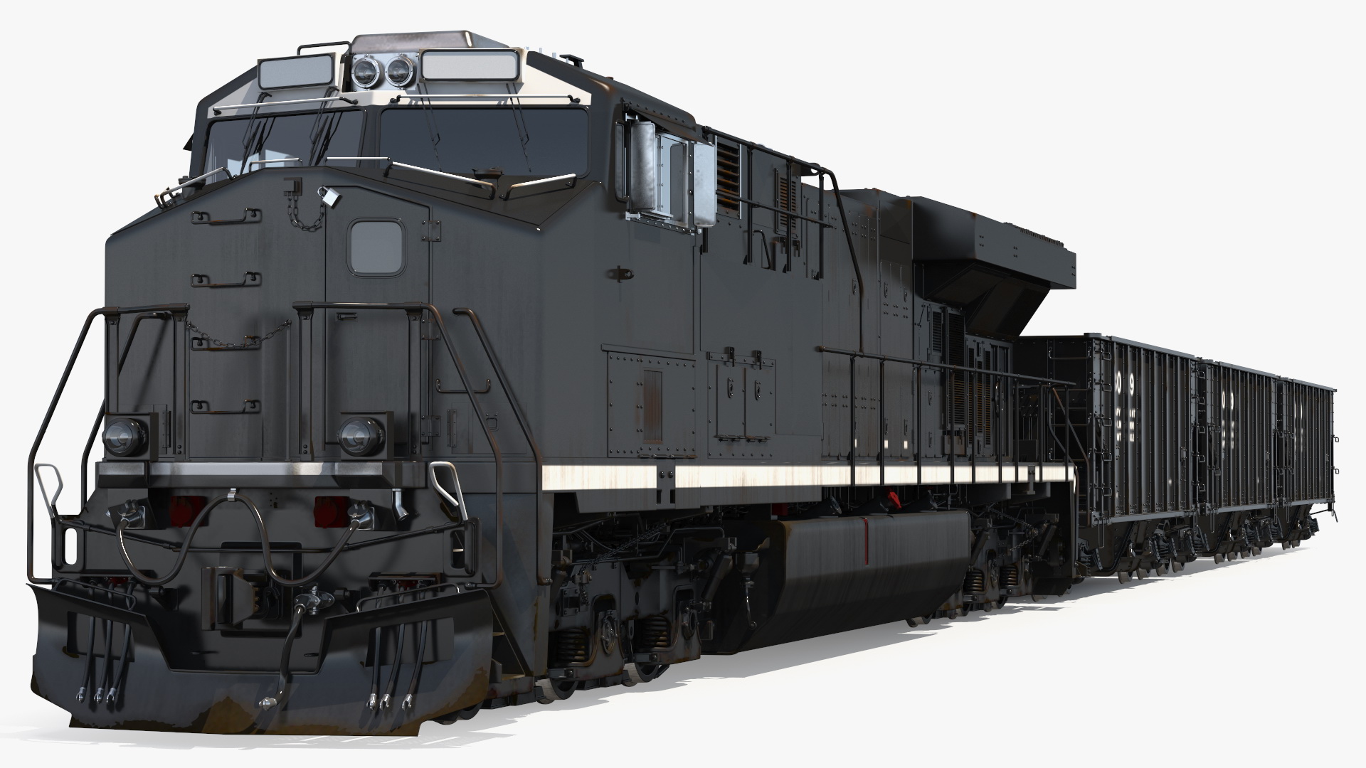 3D USA Diesel Locomotive with Coal Hopper Cars model