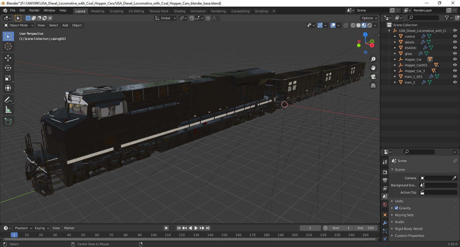 3D USA Diesel Locomotive with Coal Hopper Cars model