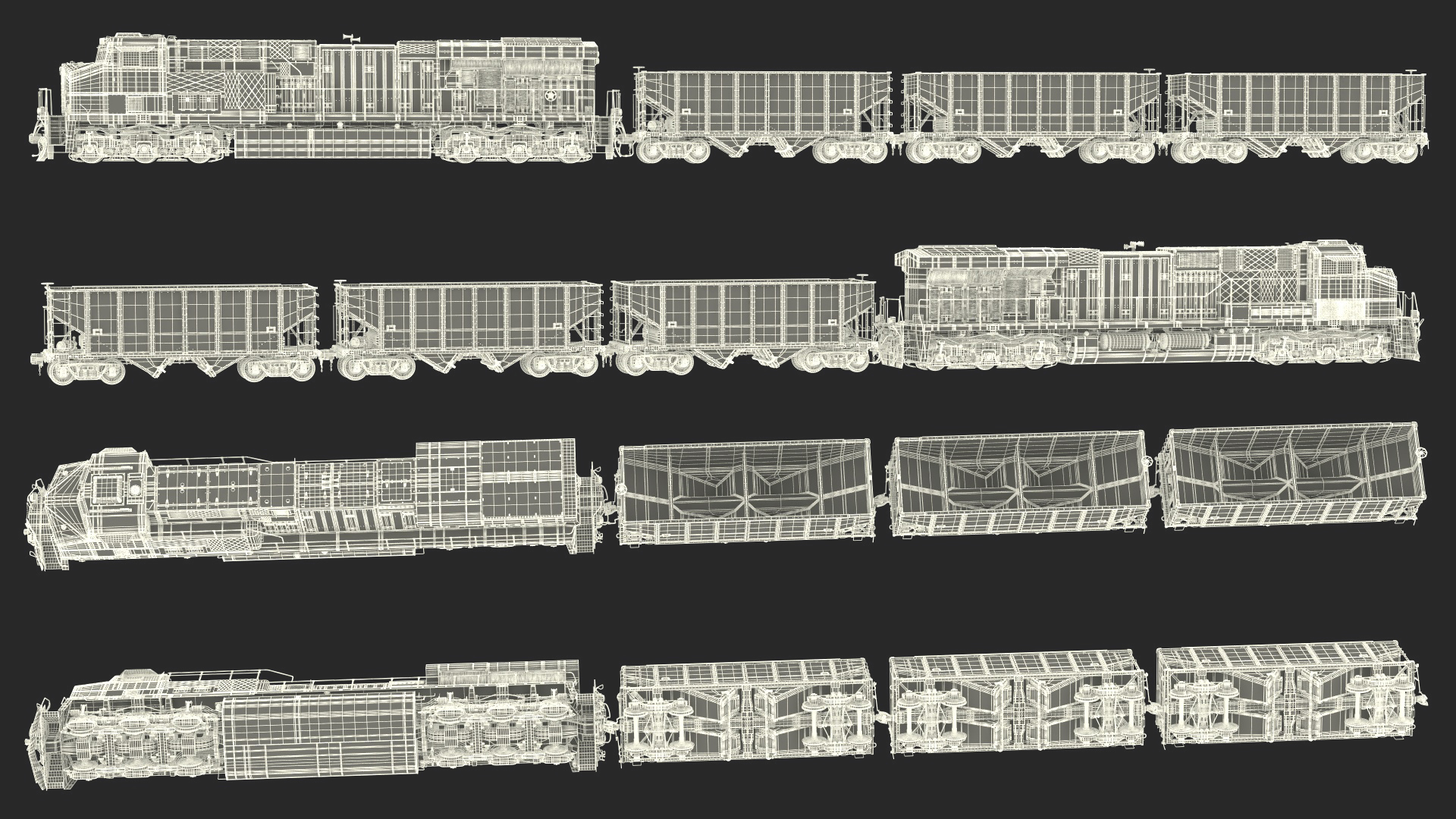 3D USA Diesel Locomotive with Coal Hopper Cars model