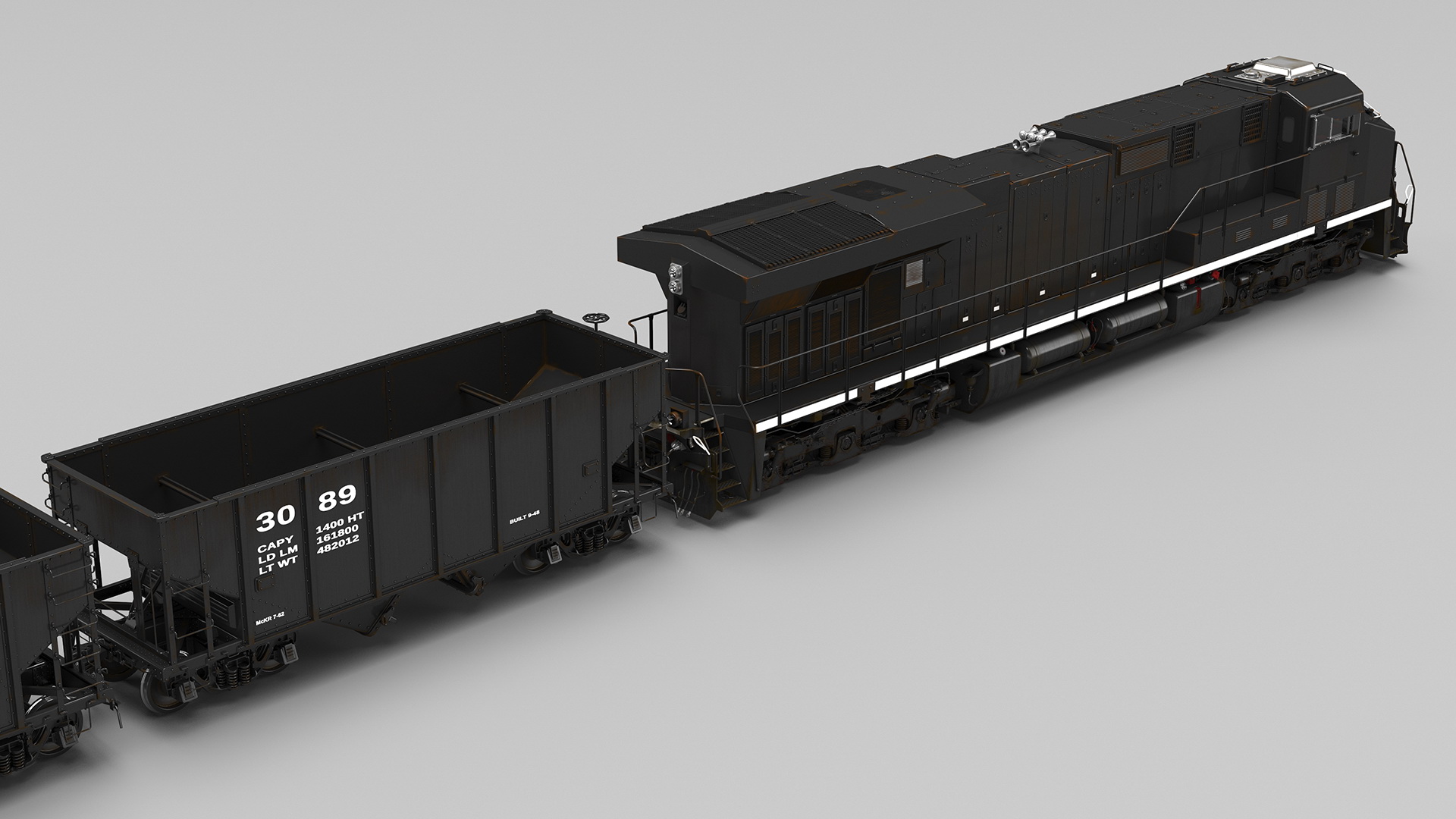 3D USA Diesel Locomotive with Coal Hopper Cars model