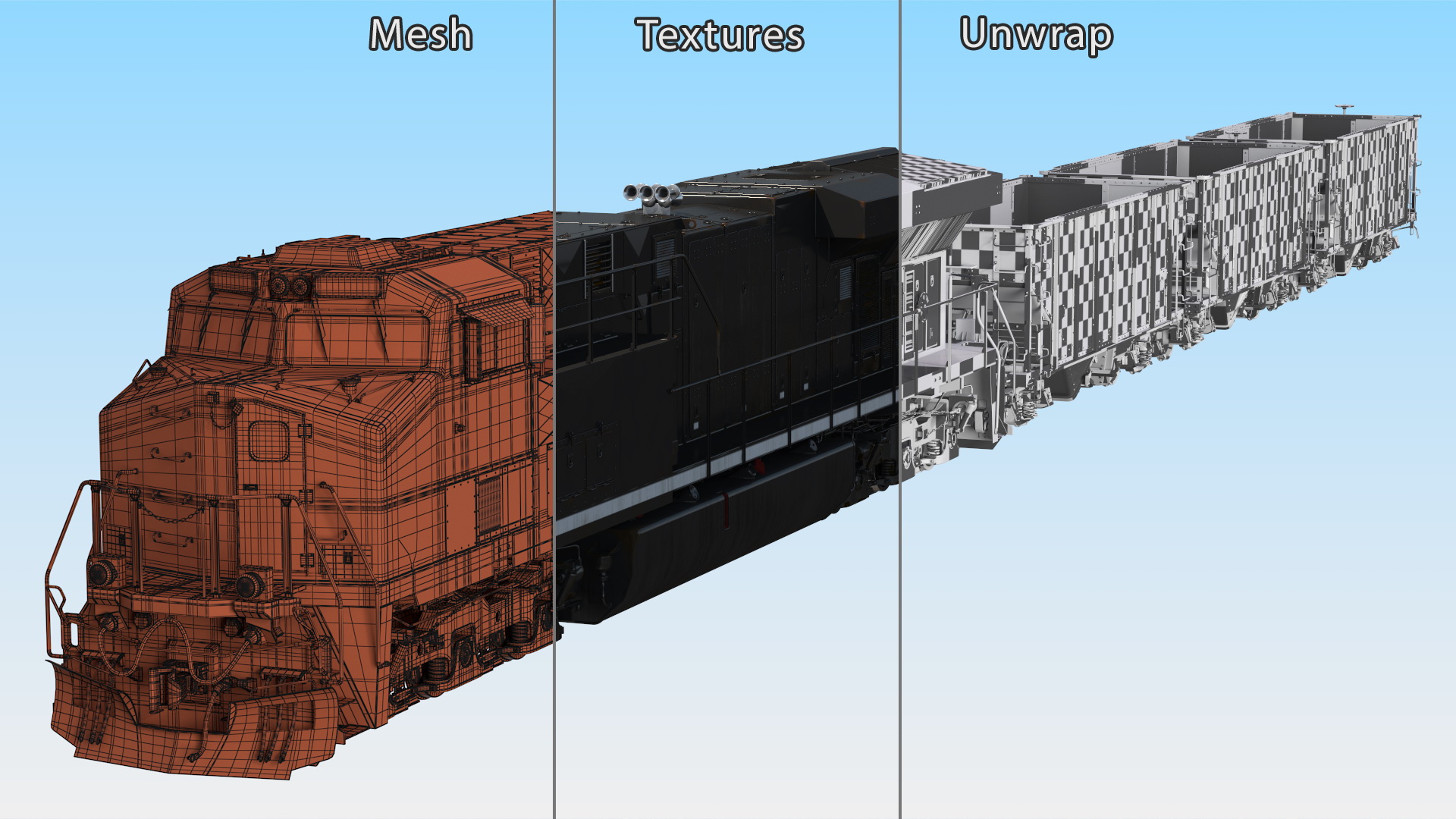 3D USA Diesel Locomotive with Coal Hopper Cars model