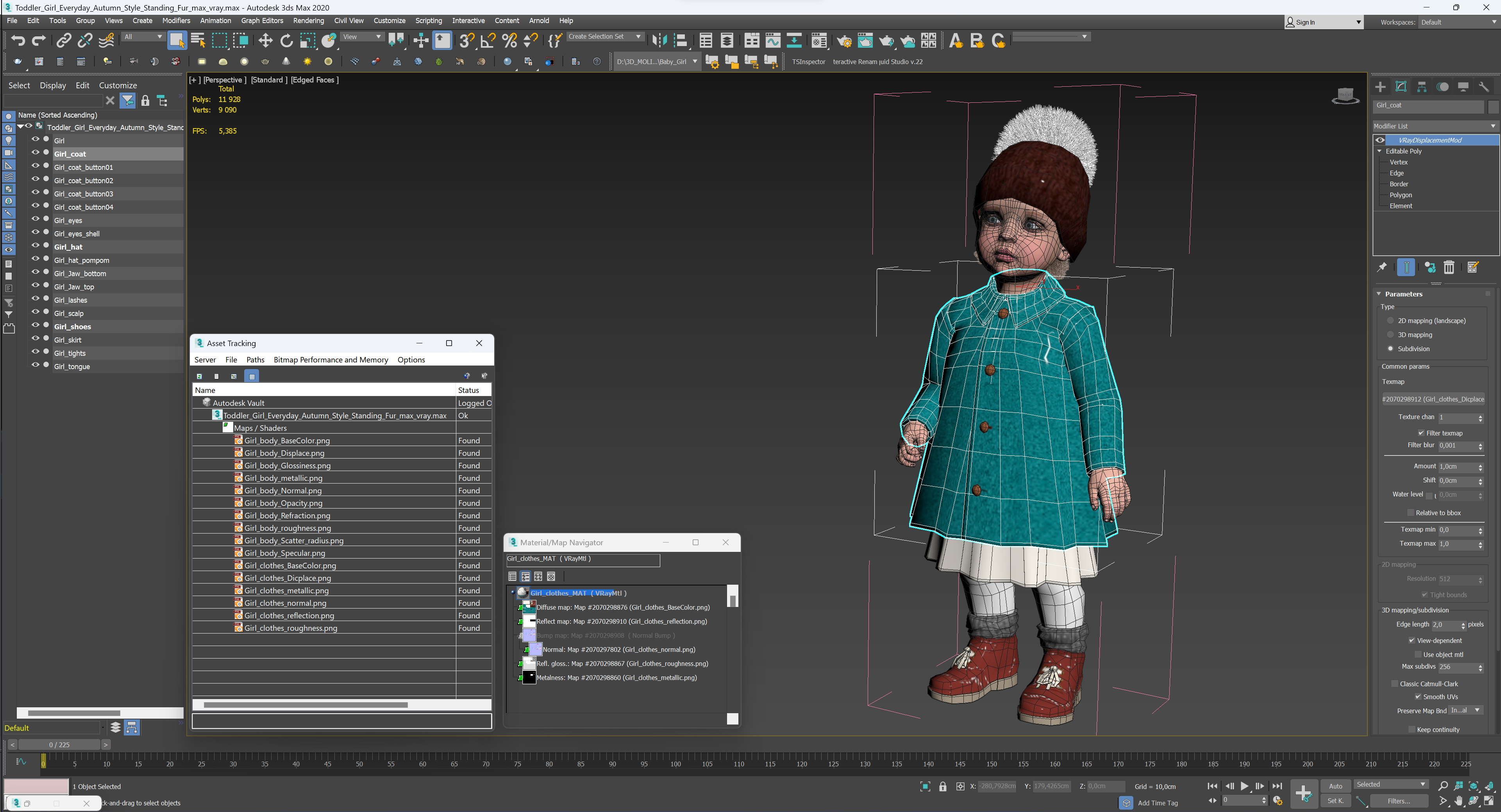 Toddler Girl Everyday Autumn Style Standing Fur 3D