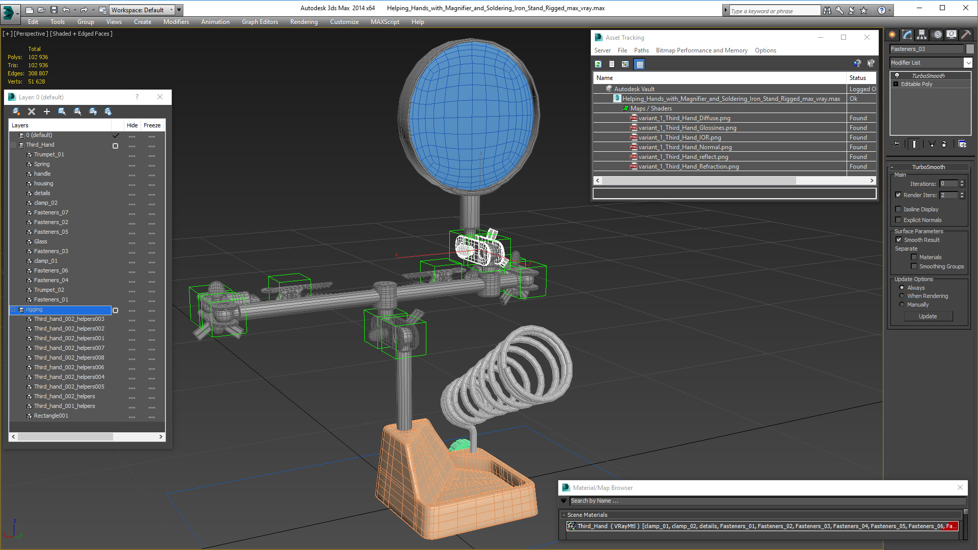 3D model Helping Hands with Magnifier and Soldering Iron Stand Rigged