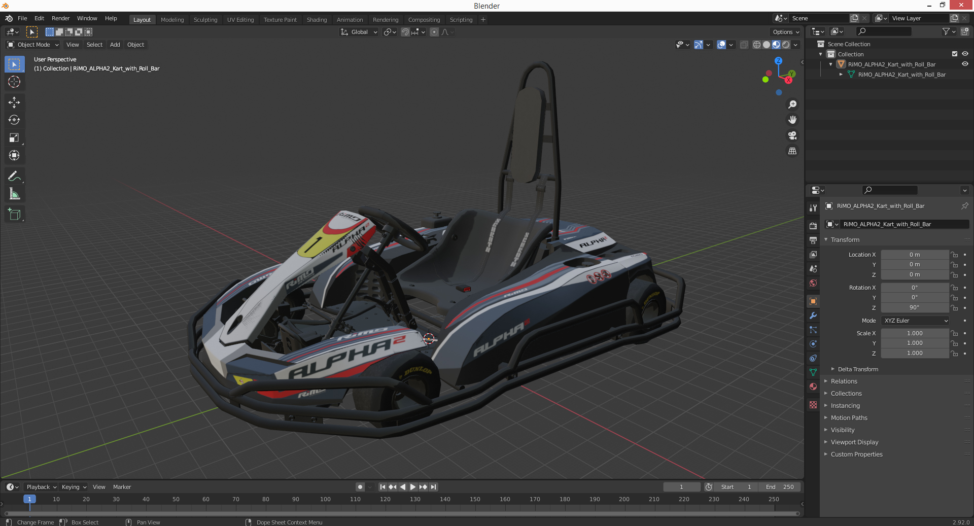 3D model RiMO ALPHA2 Kart with Roll Bar