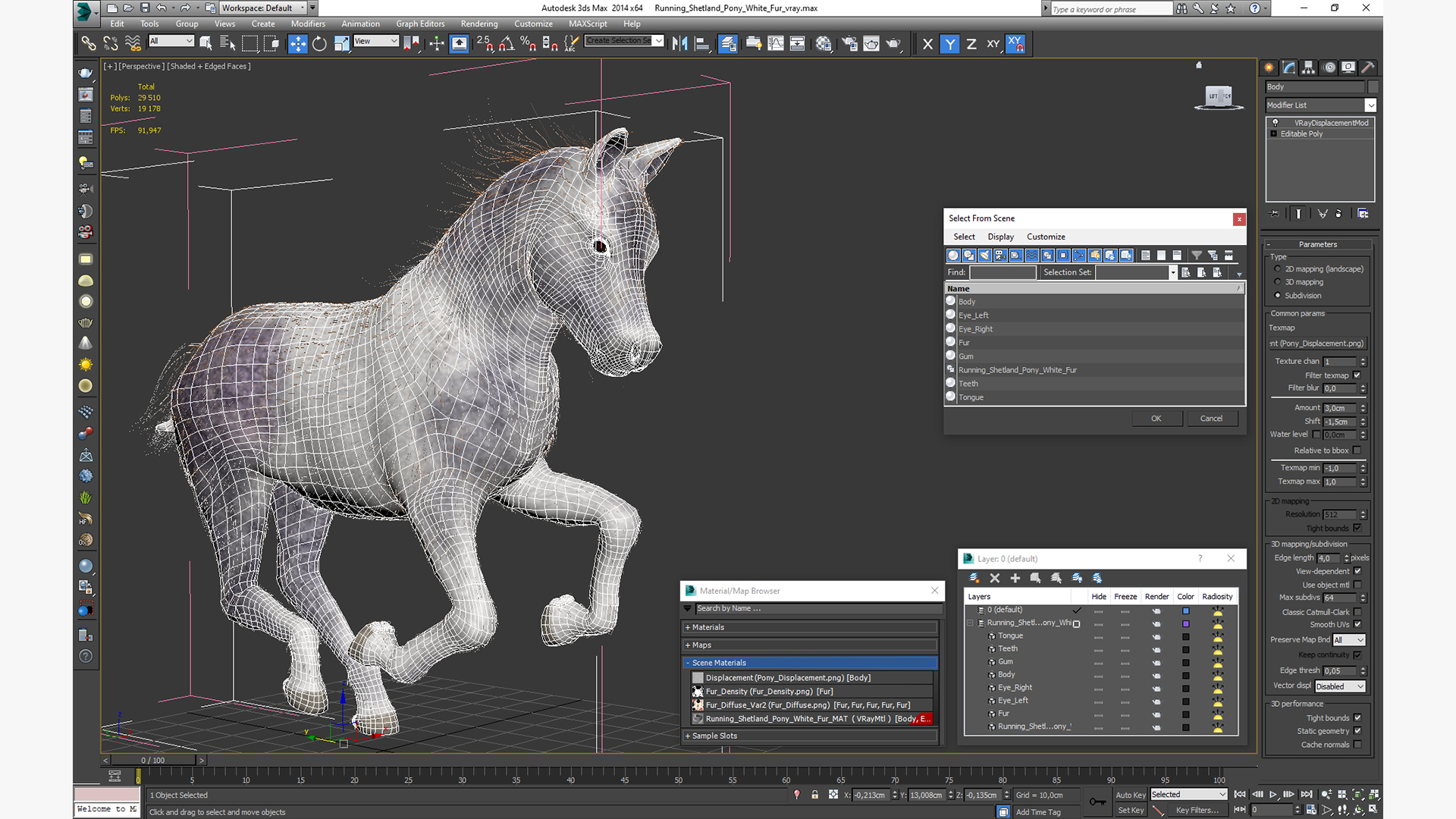 3D Running Shetland Pony White Fur