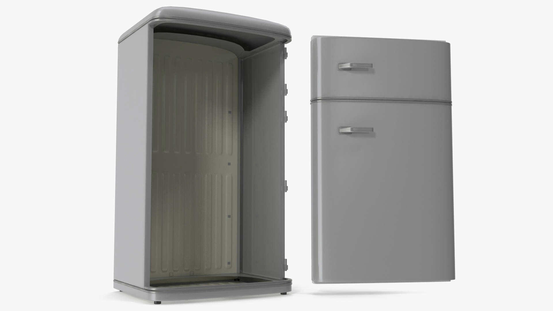 Aluminium Retro Fridge with Top Freezer 3D model