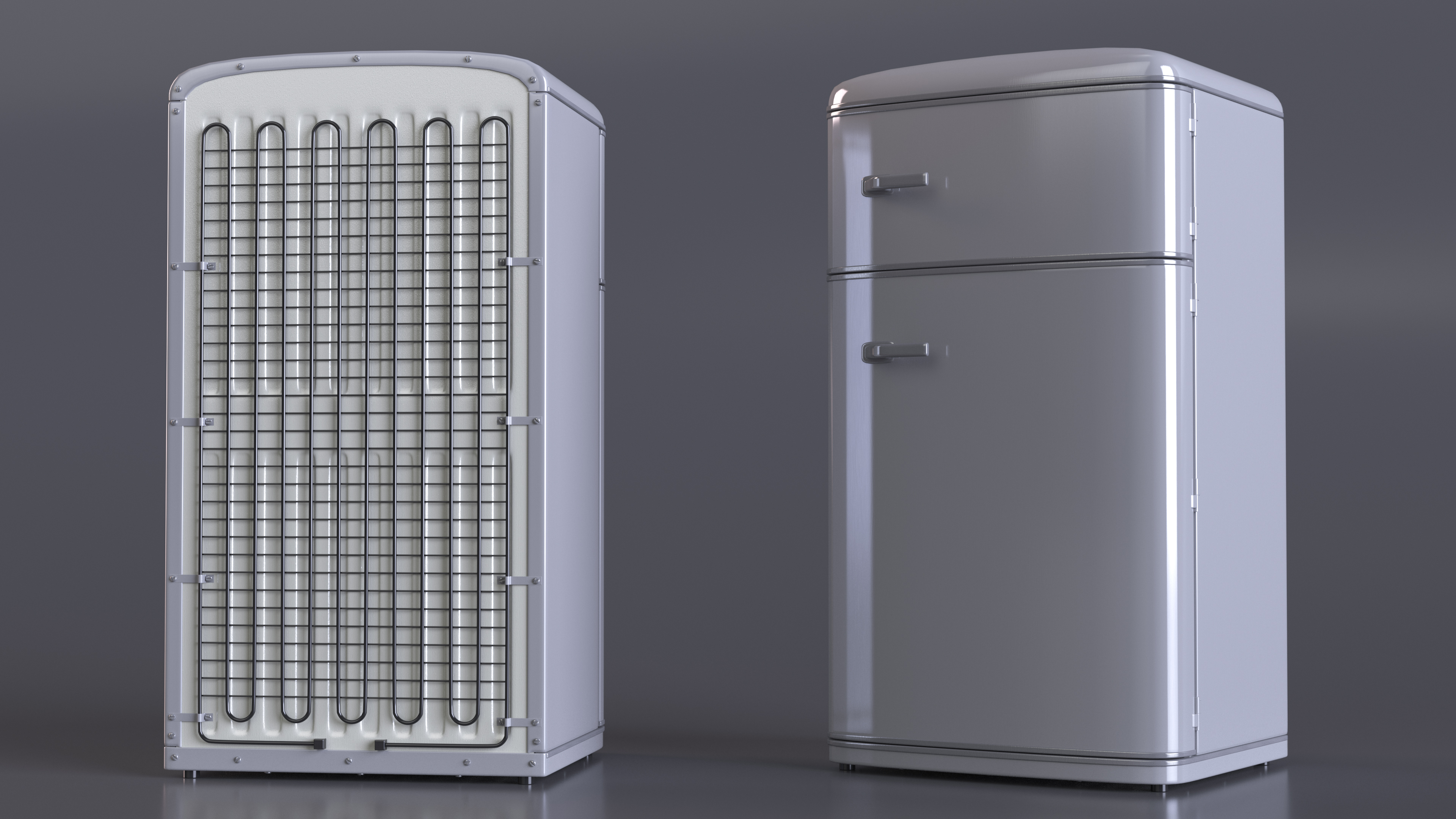 Aluminium Retro Fridge with Top Freezer 3D model