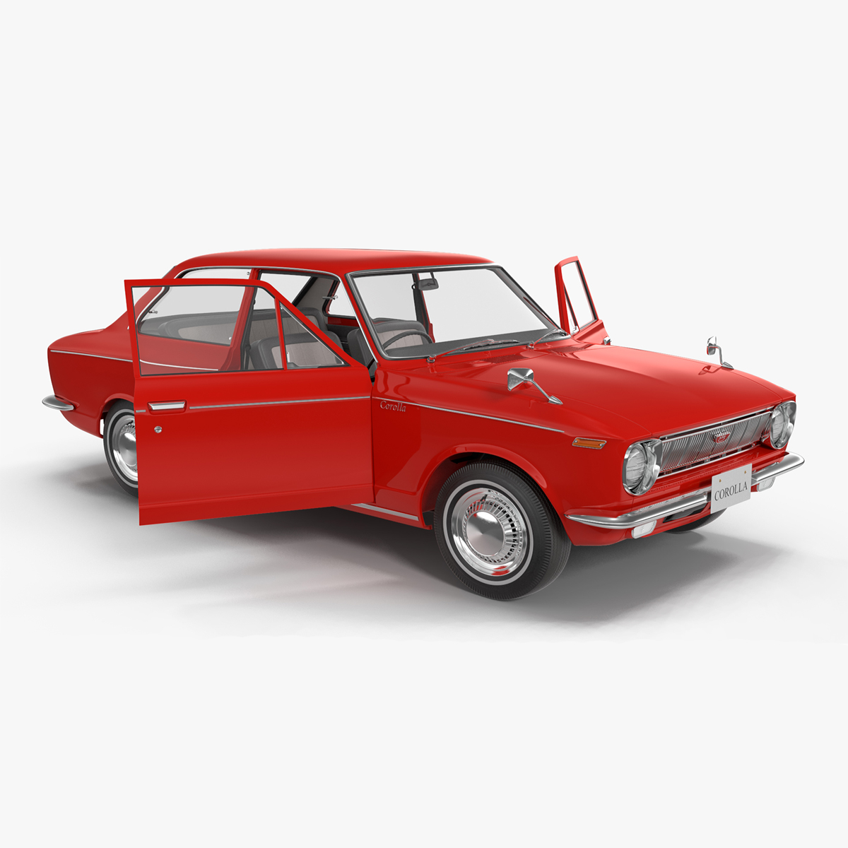 3D Toyota Corolla E10 1966 2-Door Sedan Red Rigged for Cinema 4D