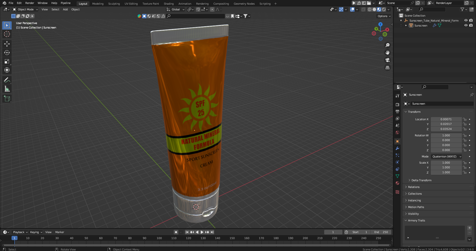 3D Sunscreen Tube Natural Mineral Formula model