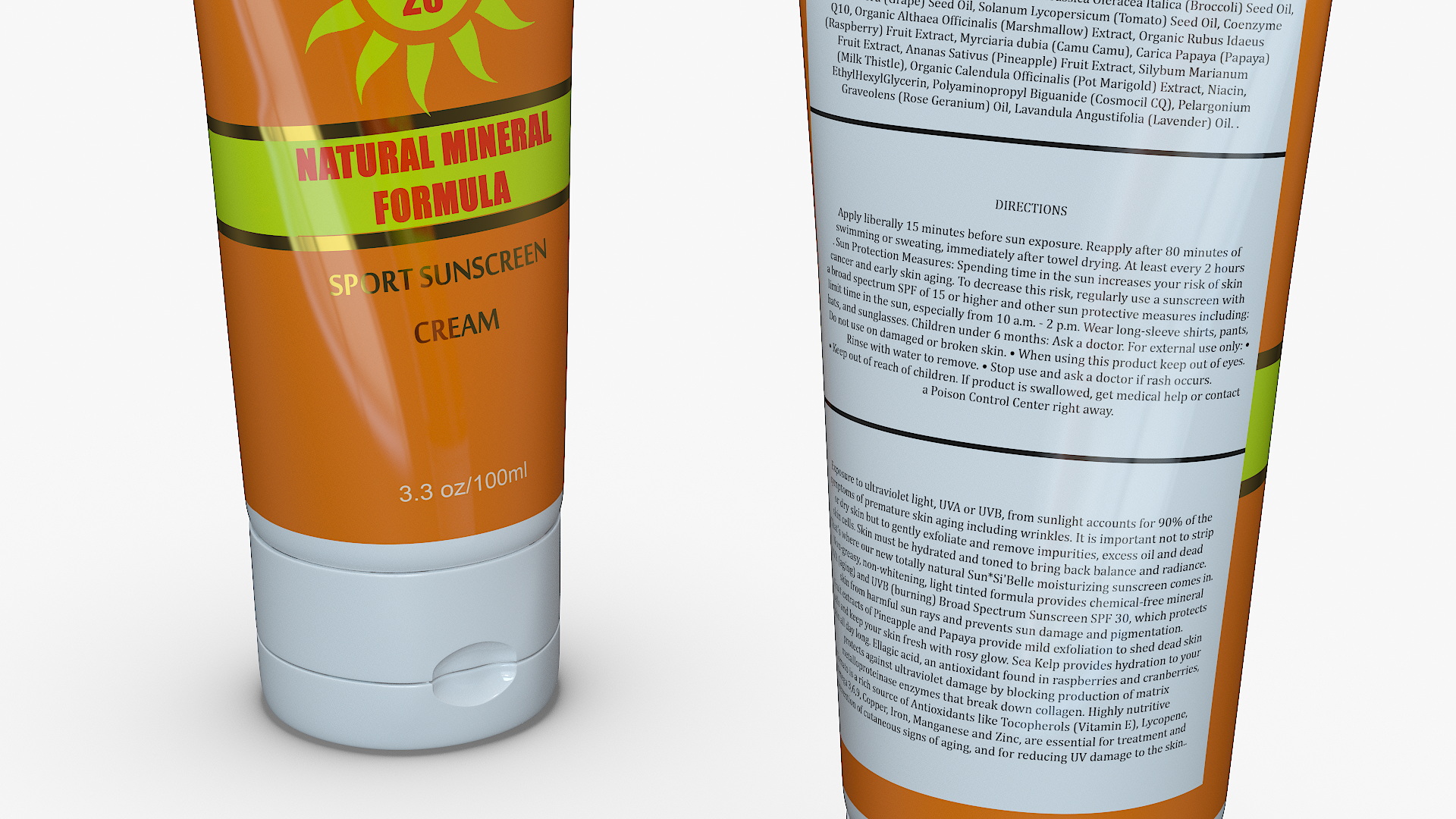 3D Sunscreen Tube Natural Mineral Formula model