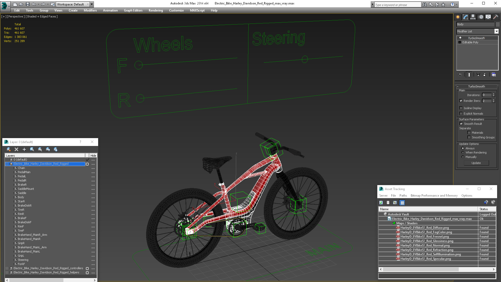3D model Electric Bike Harley Davidson Red Rigged