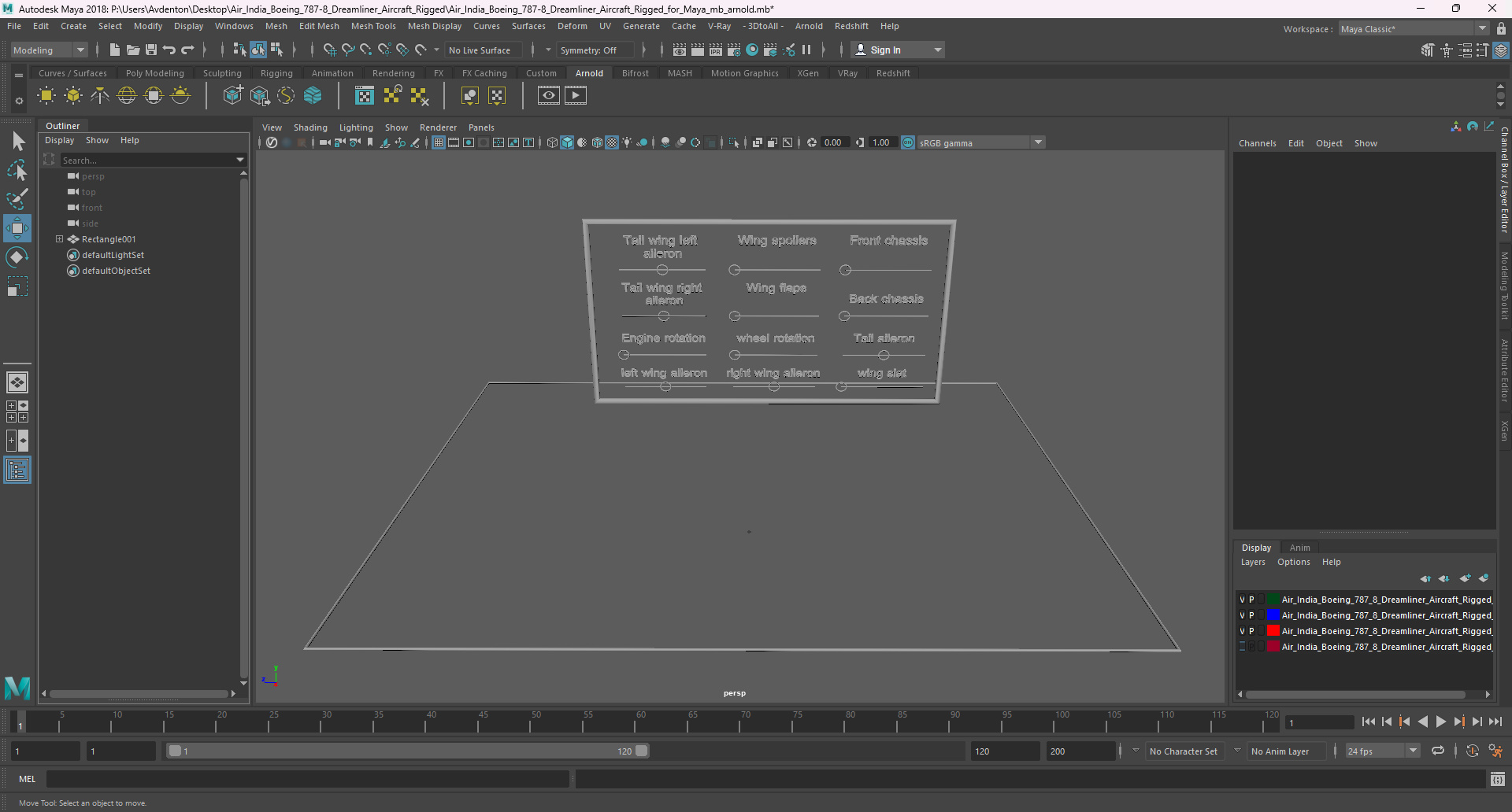 3D Air India Boeing 787-8 Dreamliner Aircraft Rigged for Maya model