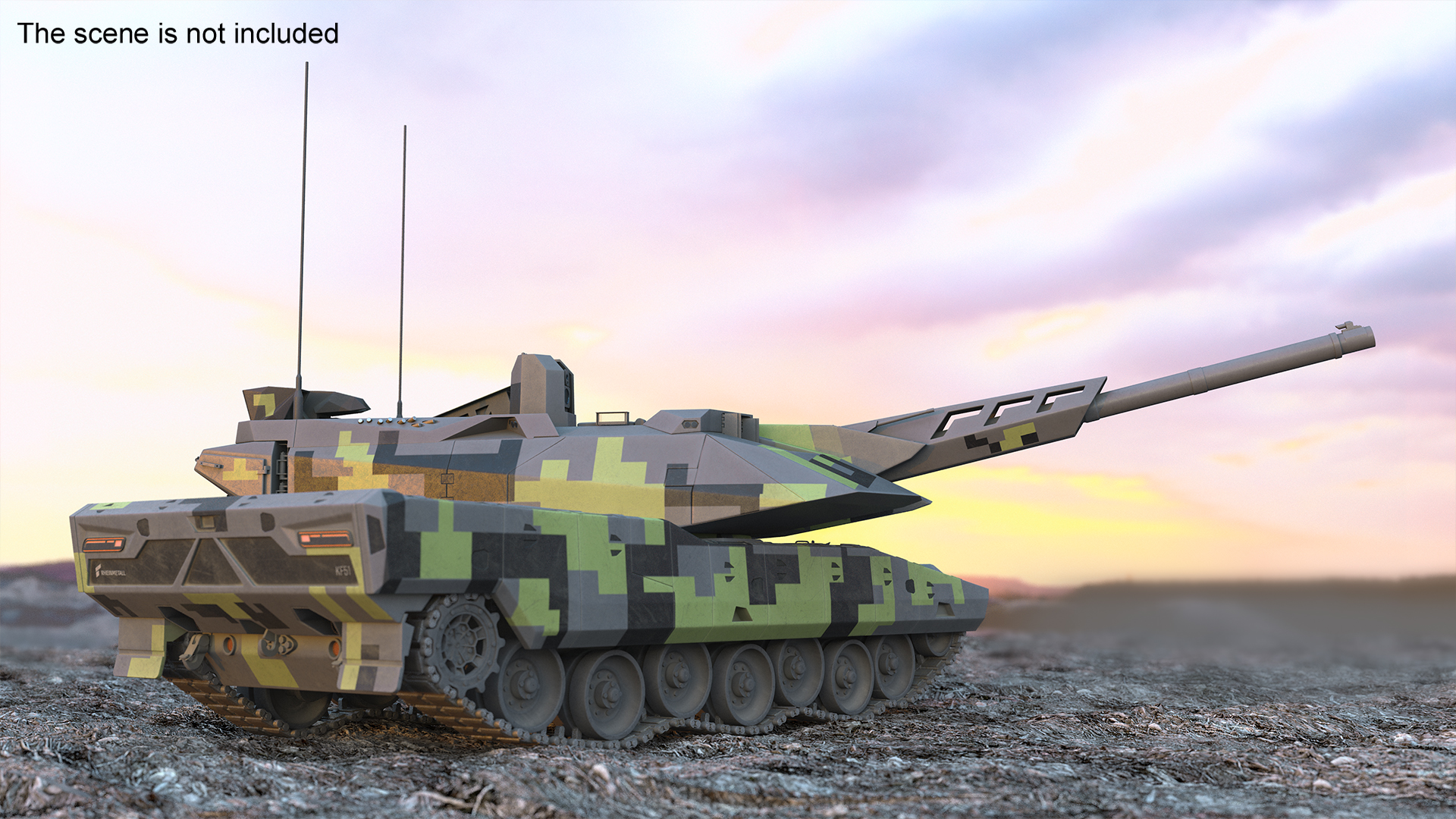 3D Rheinmetall Panther KF51 Dusted Rigged model