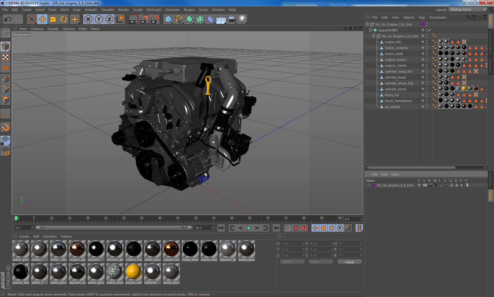 3D V6 Car Engine 3 6 Litre model