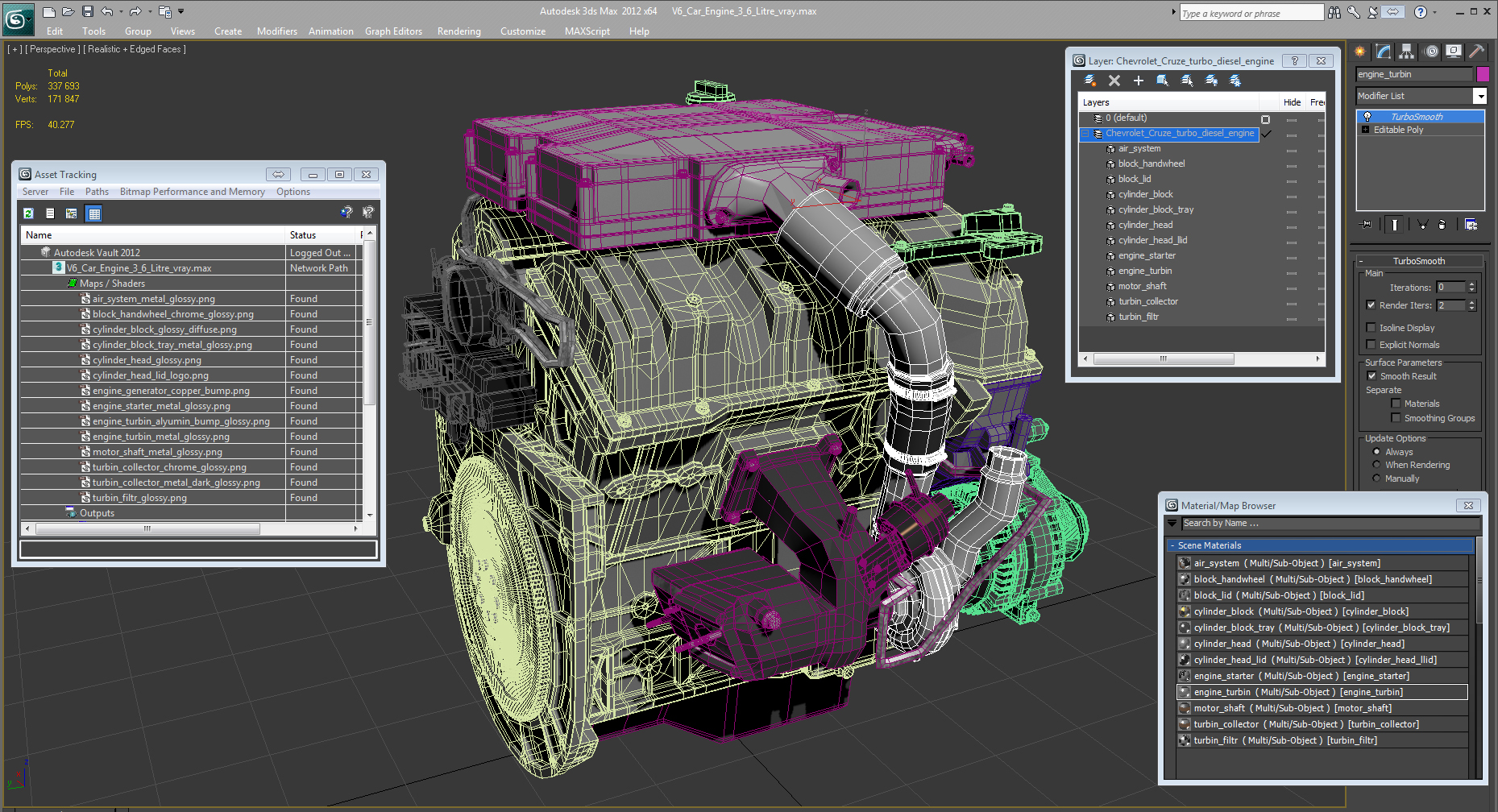 3D V6 Car Engine 3 6 Litre model