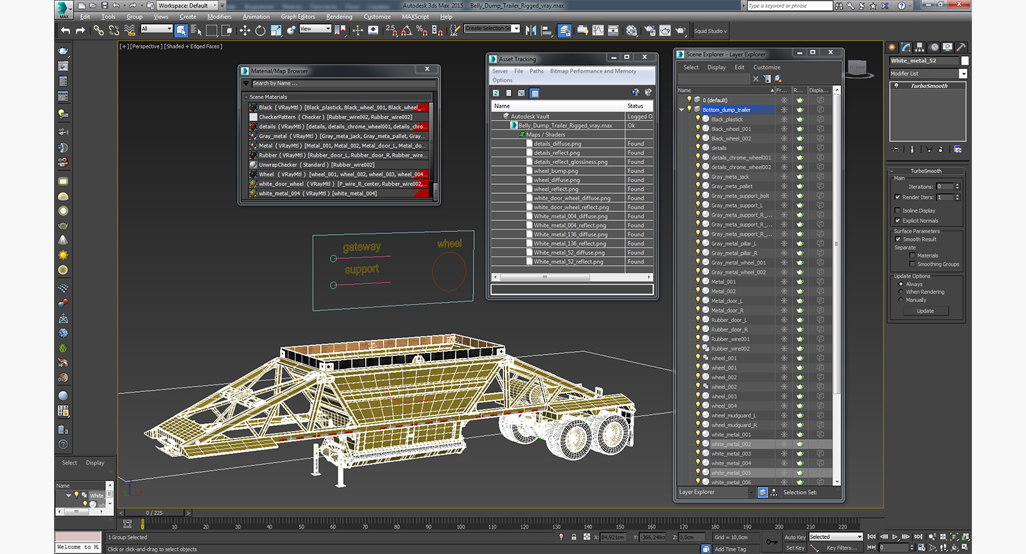 3D model Belly Dump Trailer Rigged