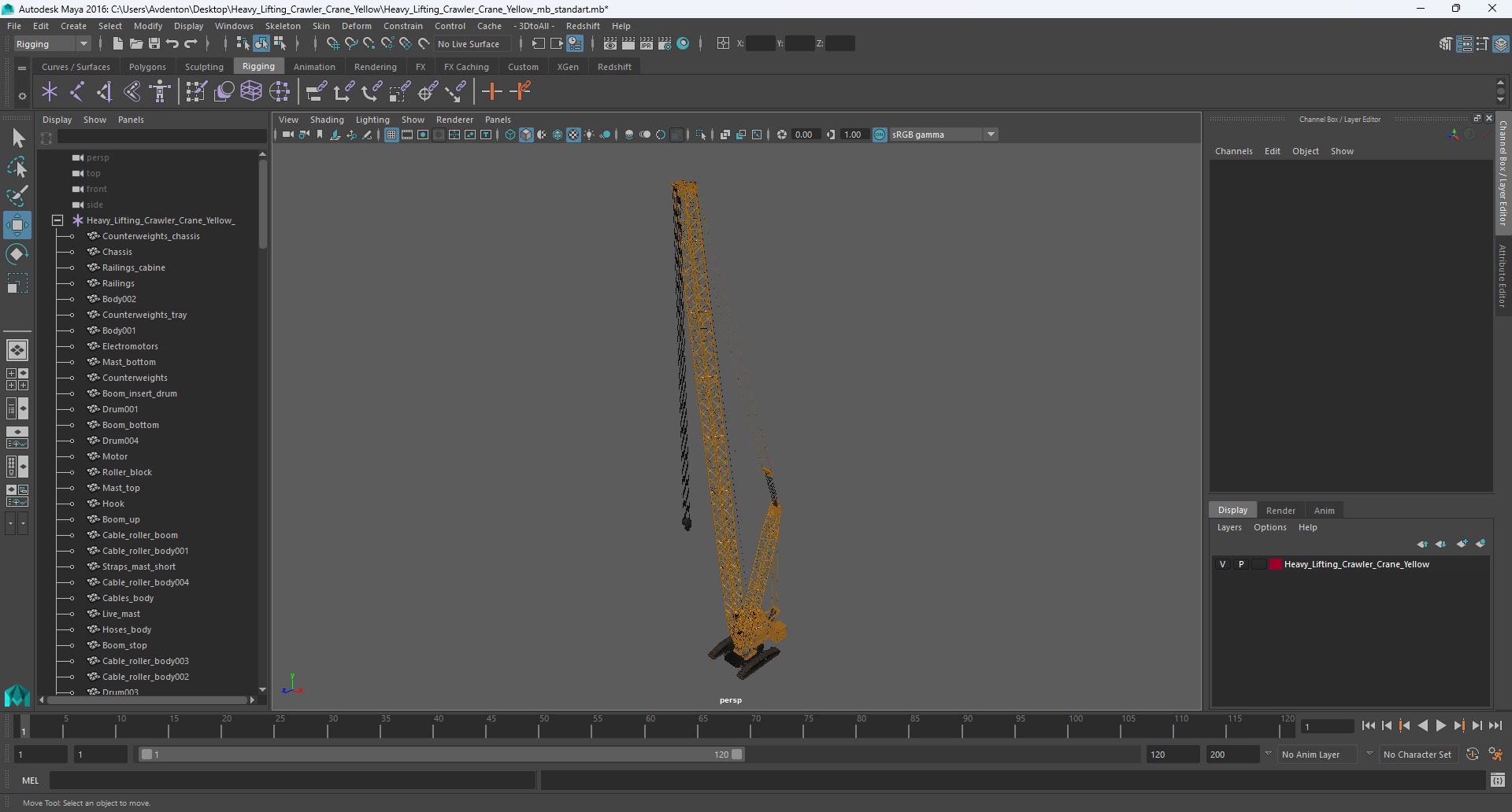 Heavy Lifting Crawler Crane Yellow 3D model