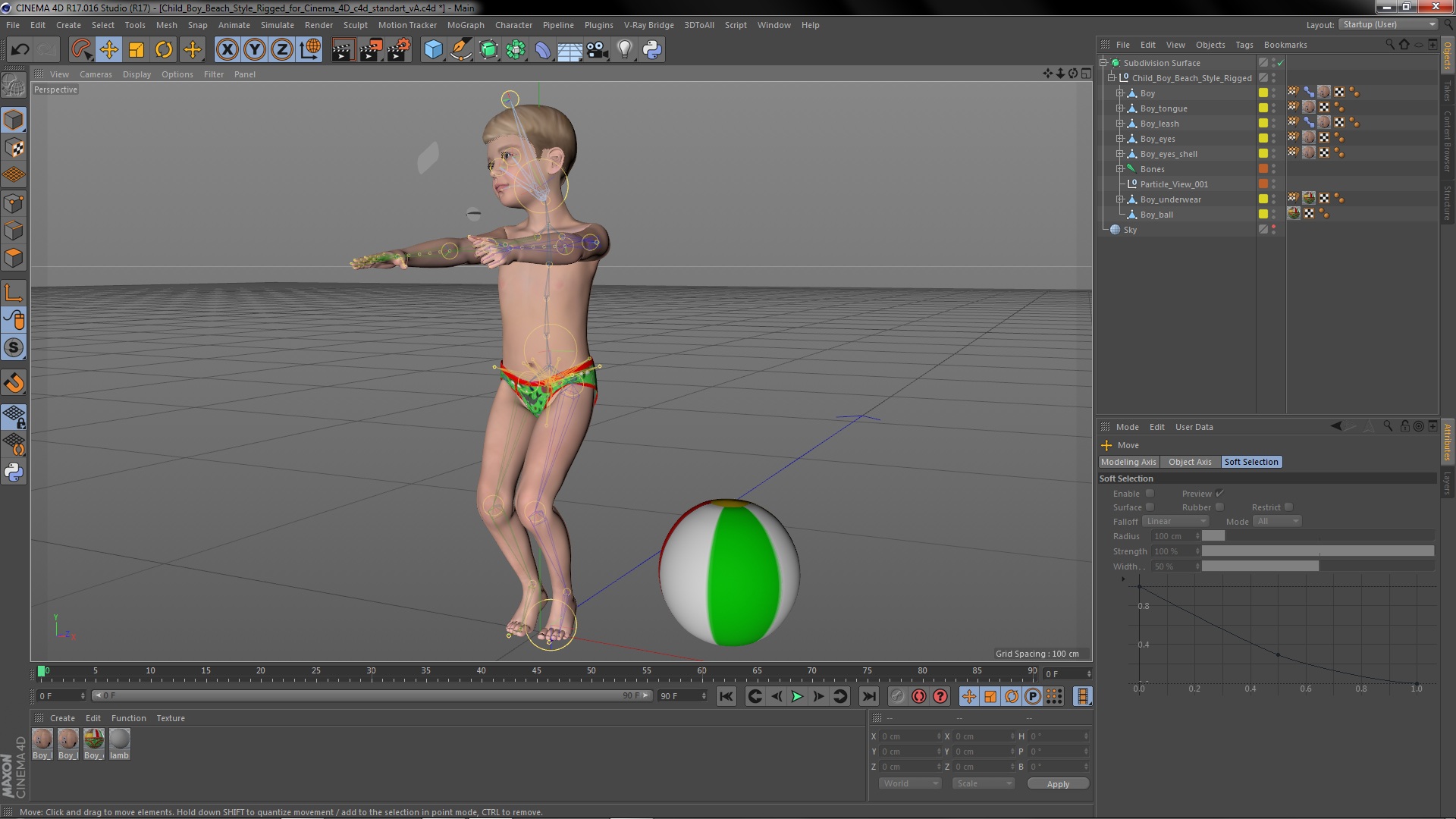 Child Boy Beach Style Rigged for Cinema 4D 3D