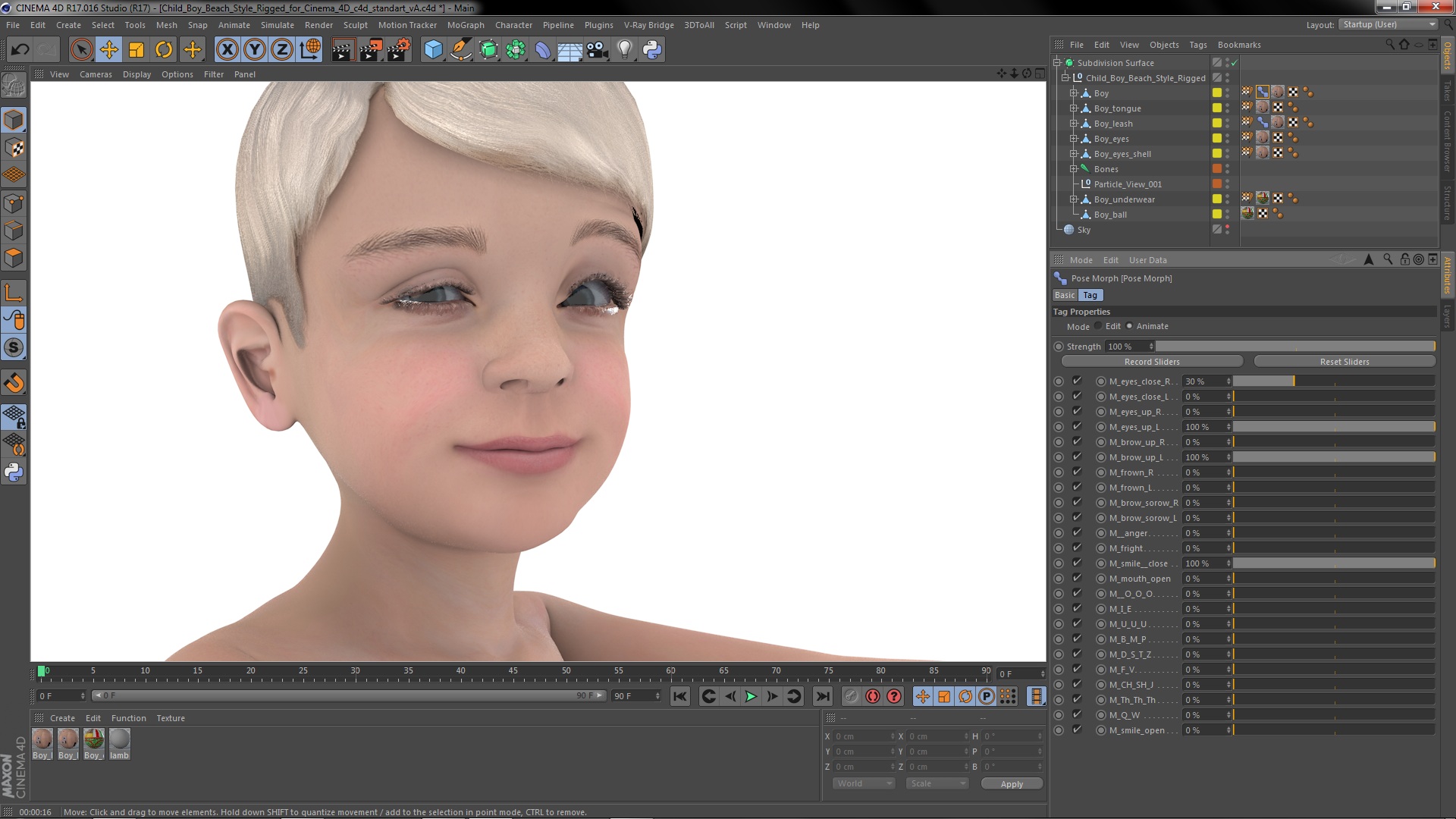 Child Boy Beach Style Rigged for Cinema 4D 3D