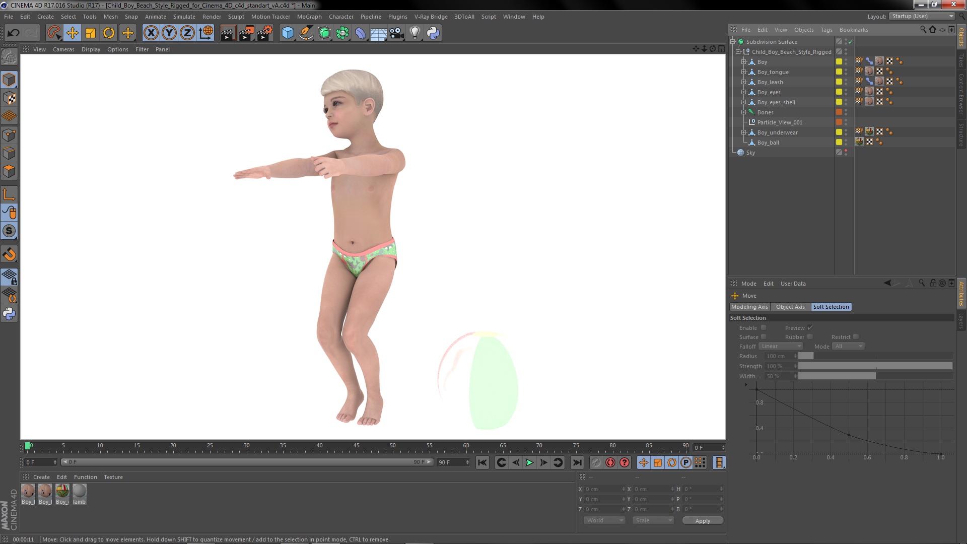 Child Boy Beach Style Rigged for Cinema 4D 3D