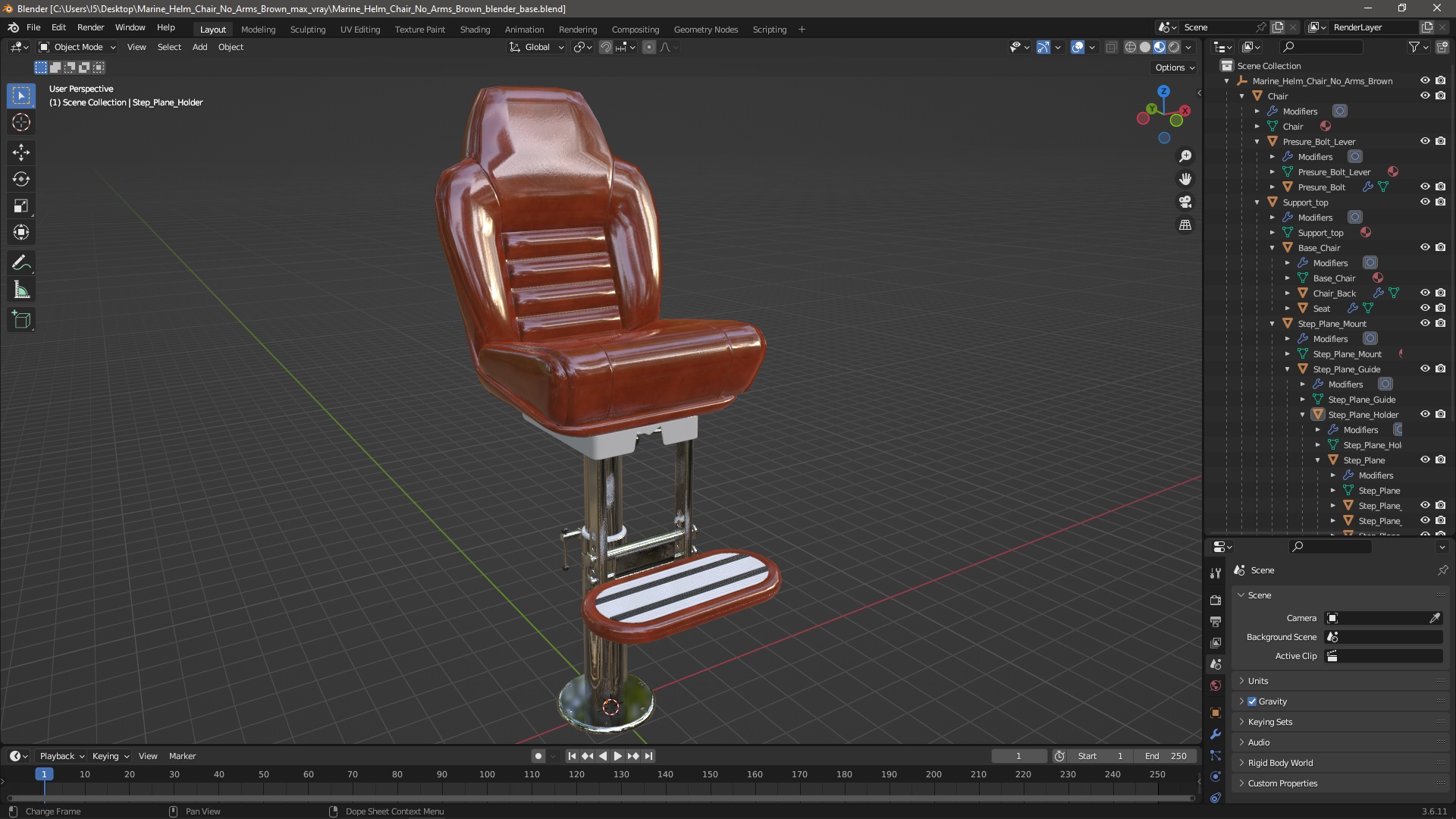3D Marine Helm Chair No Arms Brown
