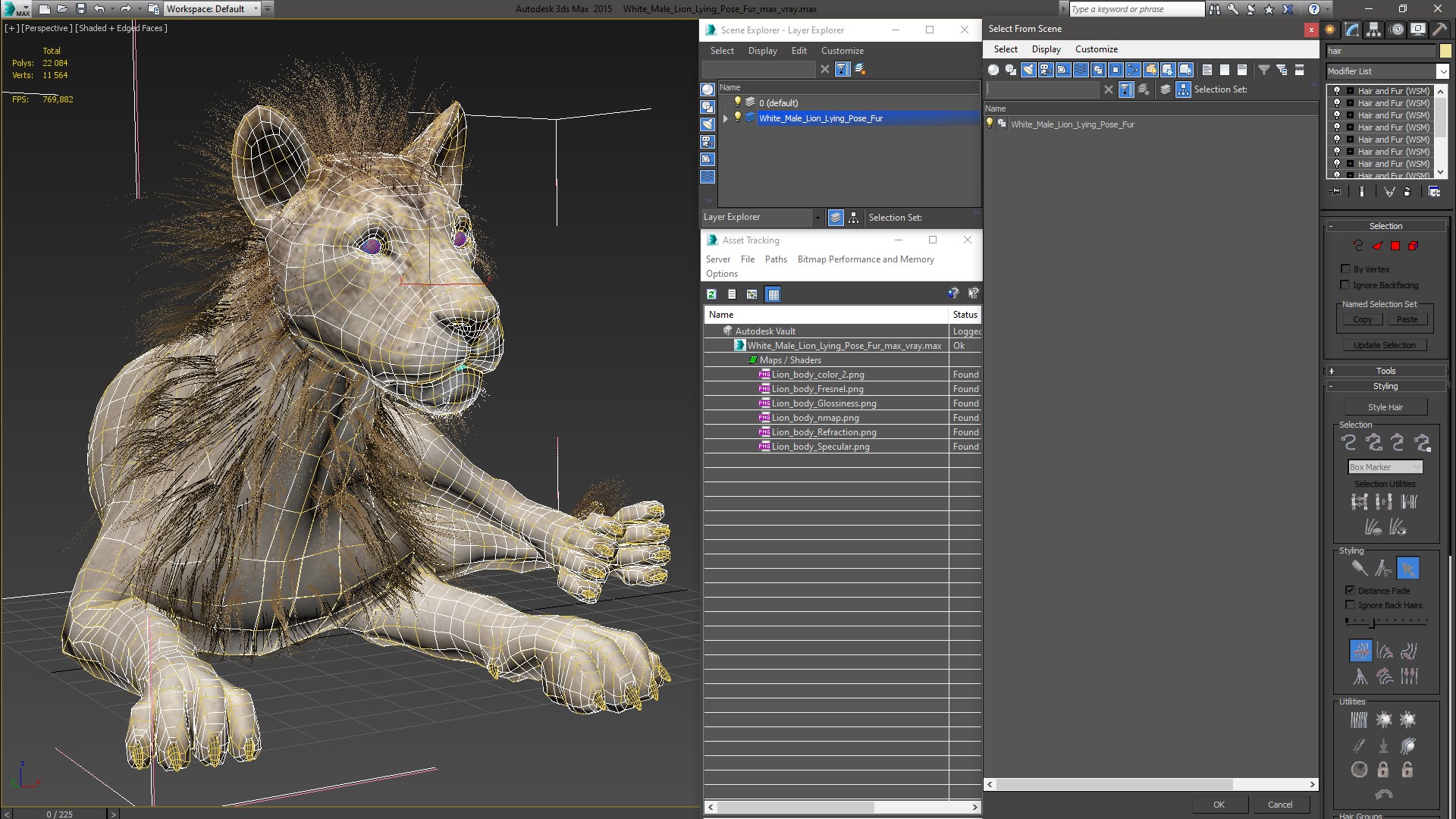 3D model White Male Lion Lying Pose Fur
